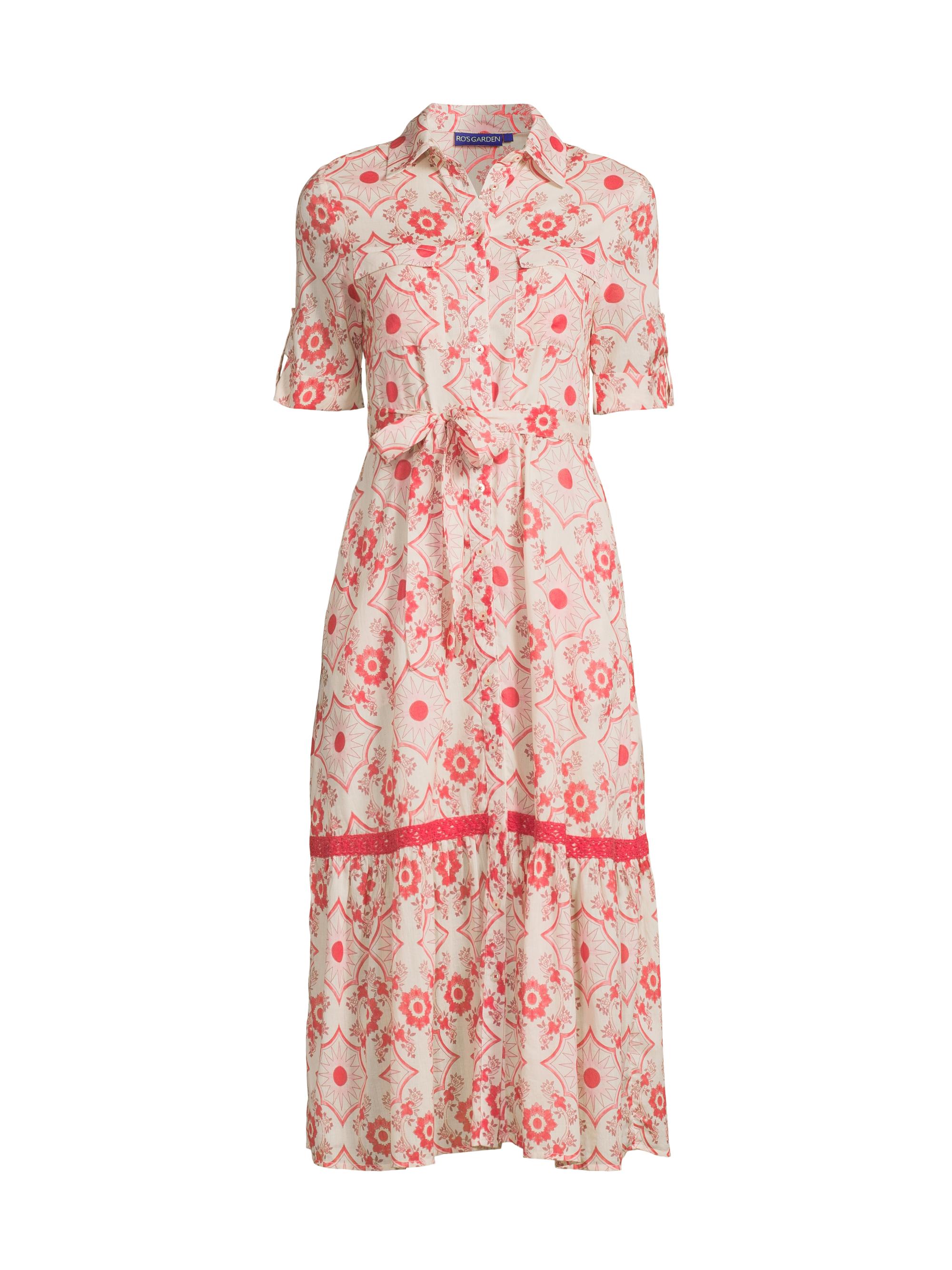 Ro's Garden Women's Carmel Cotton Floral Shirtdress - Pink Amalfi