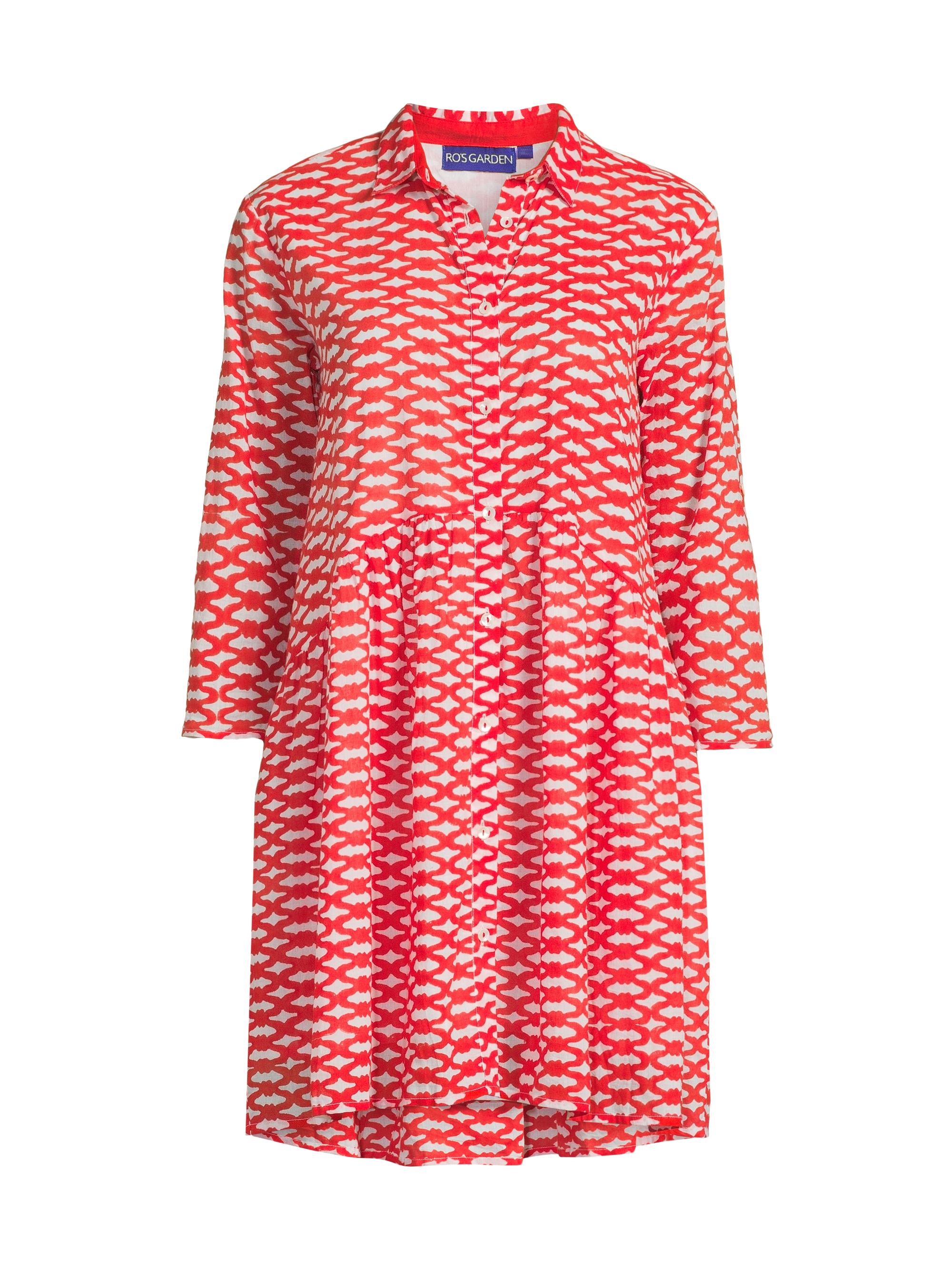 Ro's Garden Women's Deauville Printed Cotton Mini-Shirtdress - Red Capri