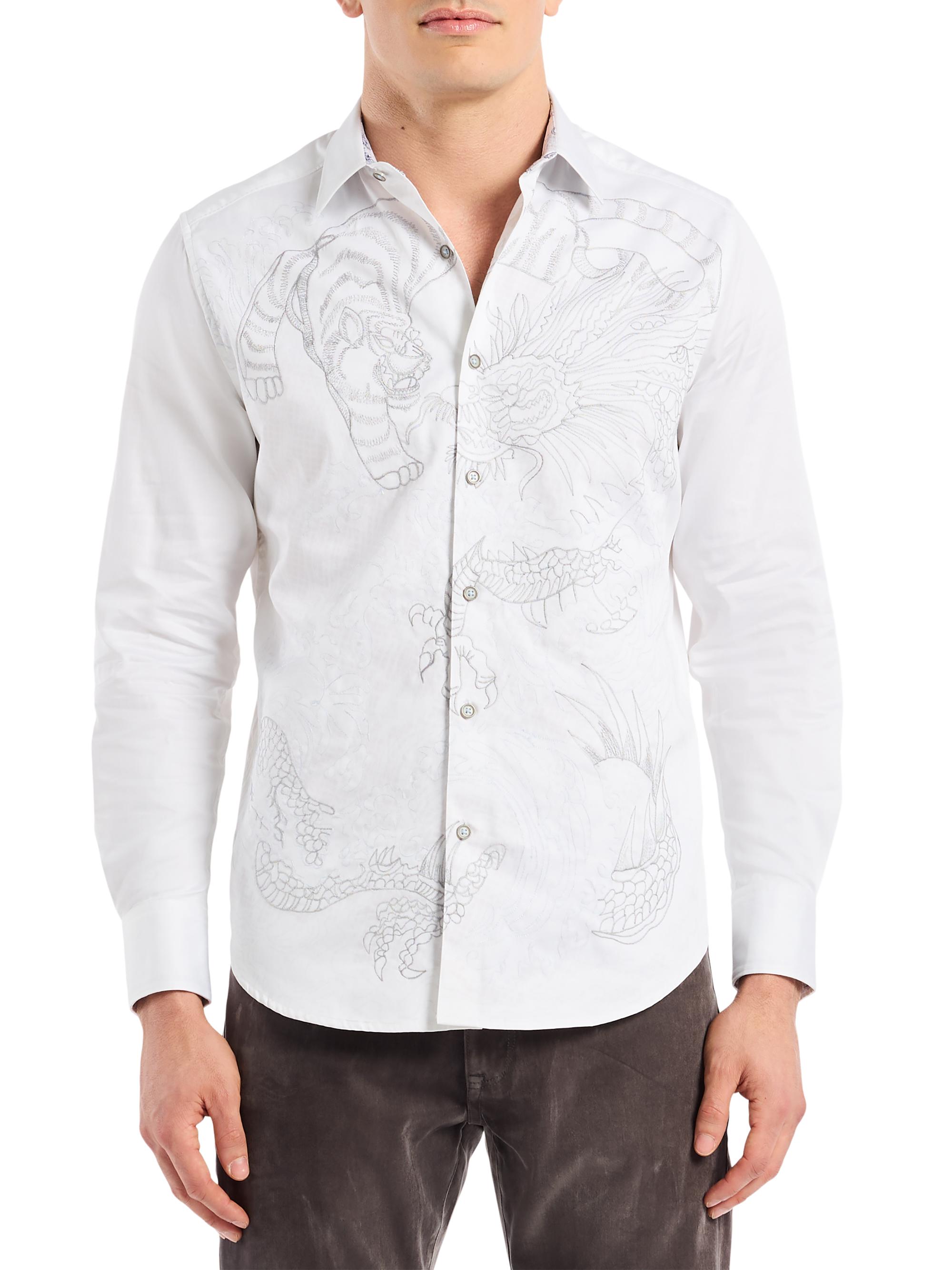Robert Graham Men's Maelstorm Embroidered Button-Front Shirt - White