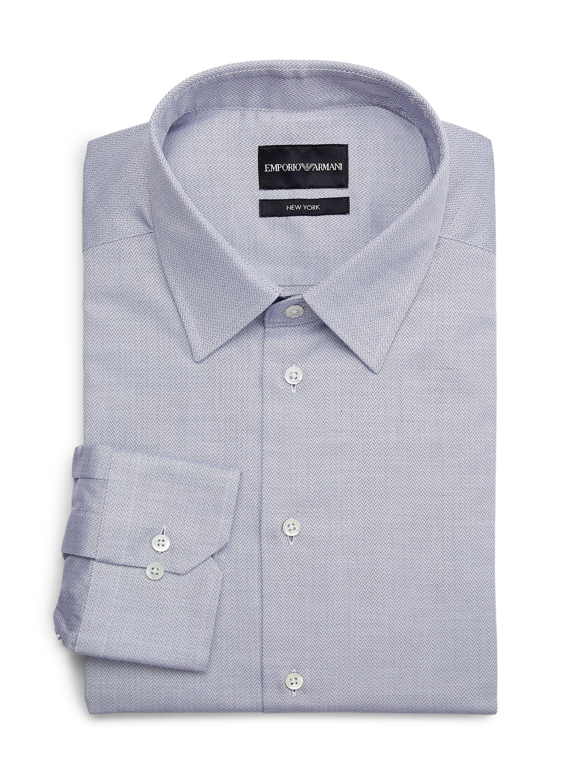 Emporio Armani Men's Chevron Cotton Dress Shirt - Blue