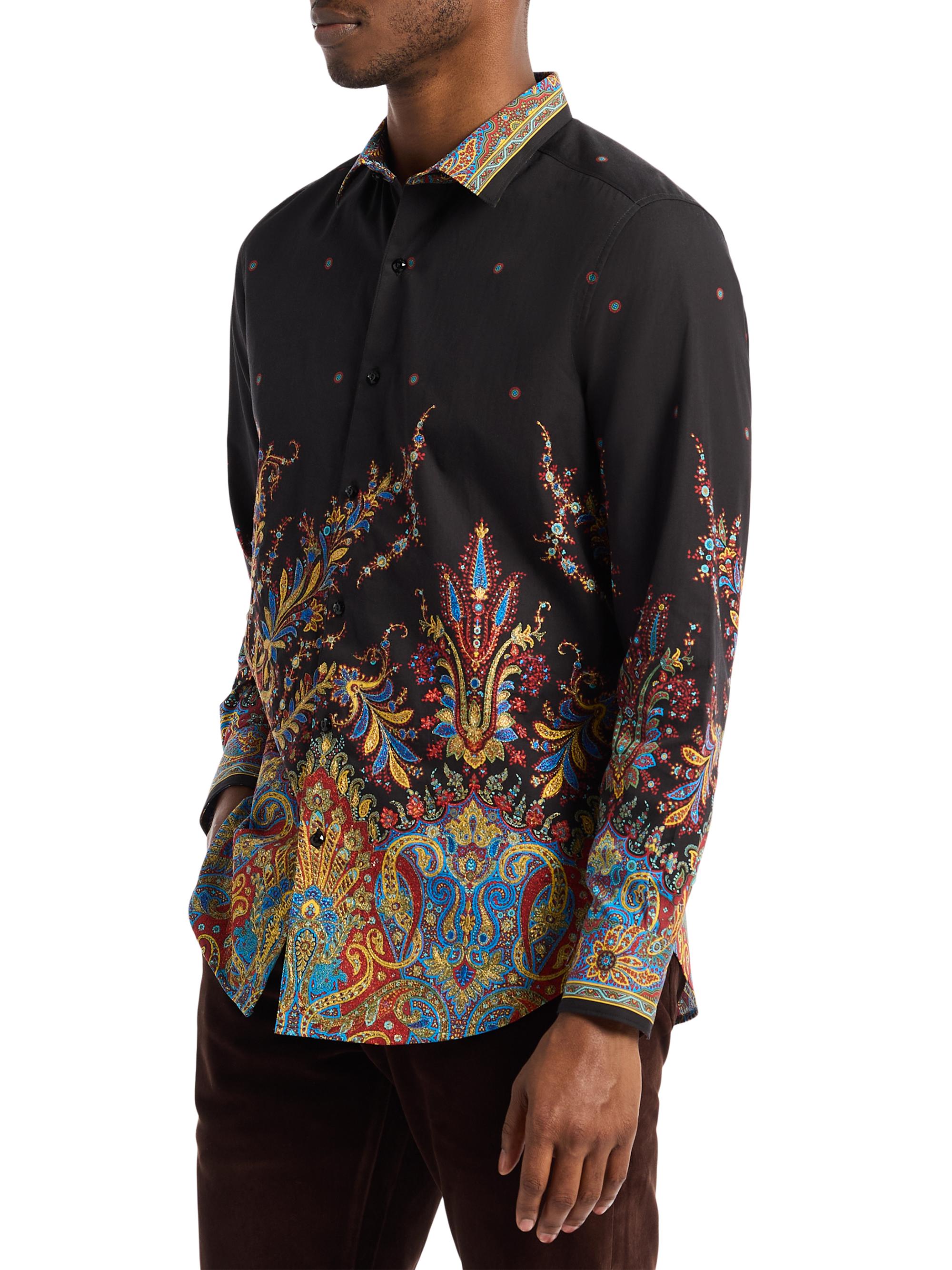 graham dress shirts Men's Robert Graham Highland Jacquard Short Sleeve Shirt, Navy, M