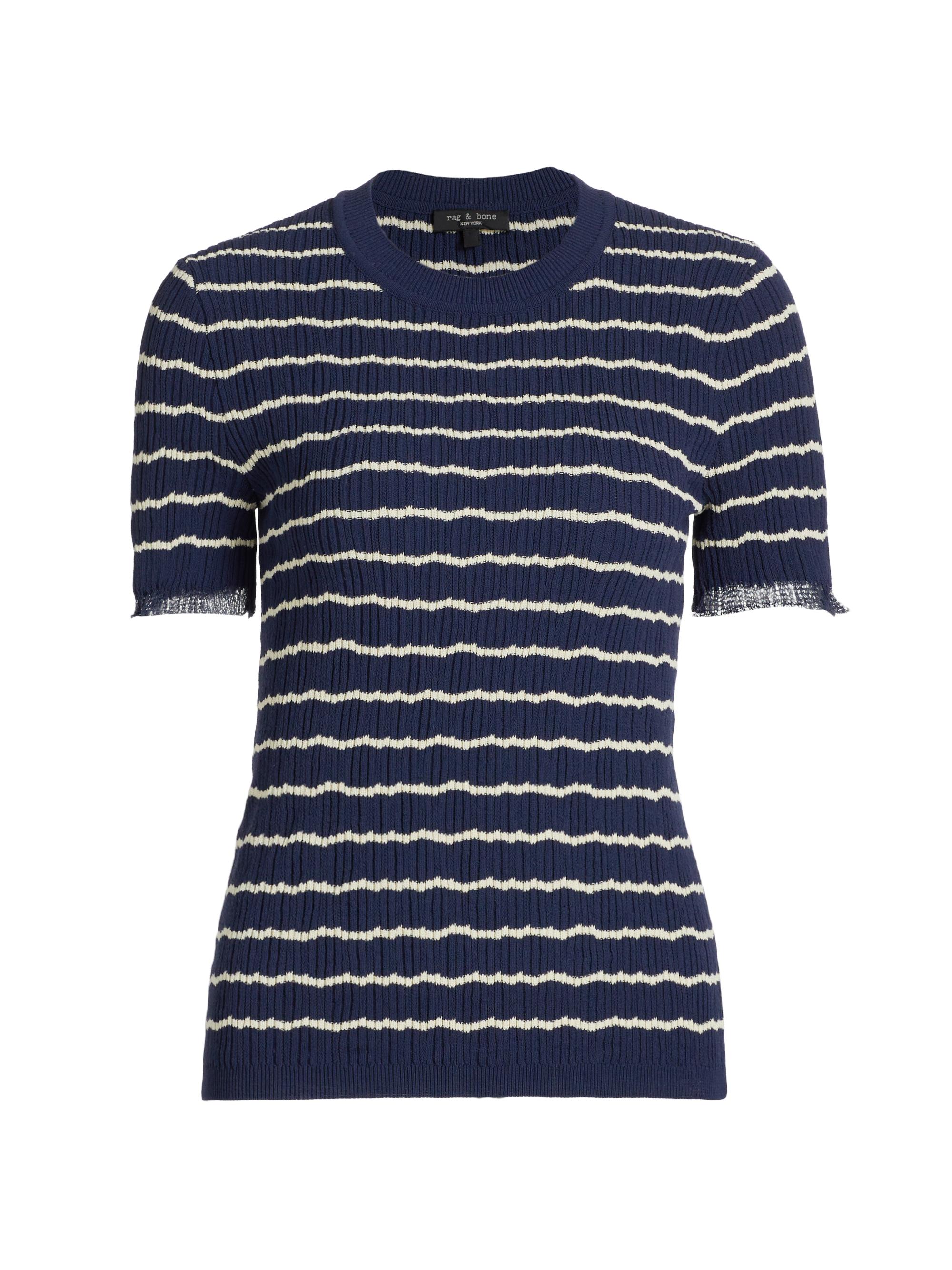 rag & bone Women's Chiara Stripes Short-Sleeve Crewneck Sweater - Indigo