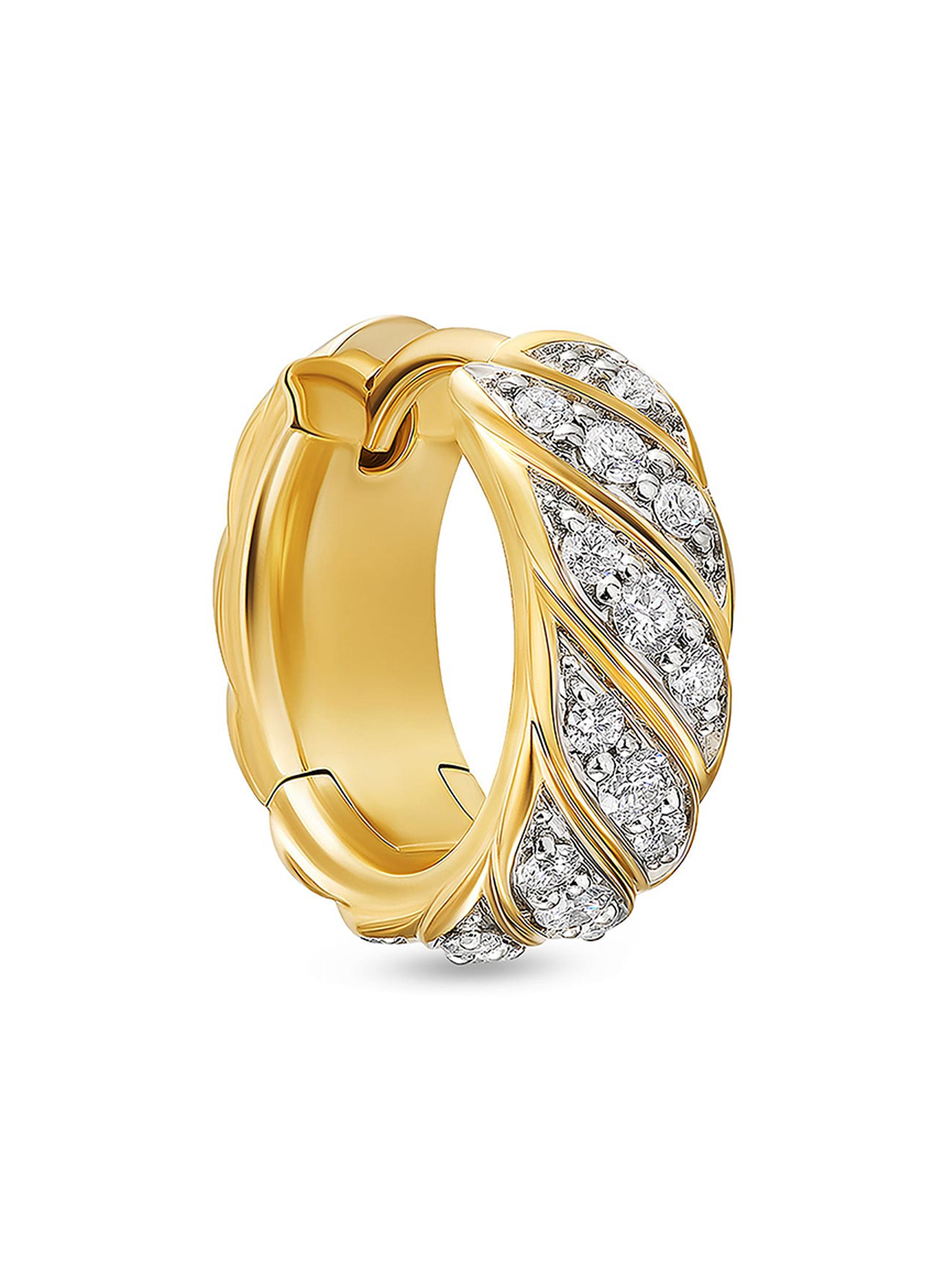 David Yurman Men's Sculpted Cable Hoop Earring in 18K Yellow Gold - Gold