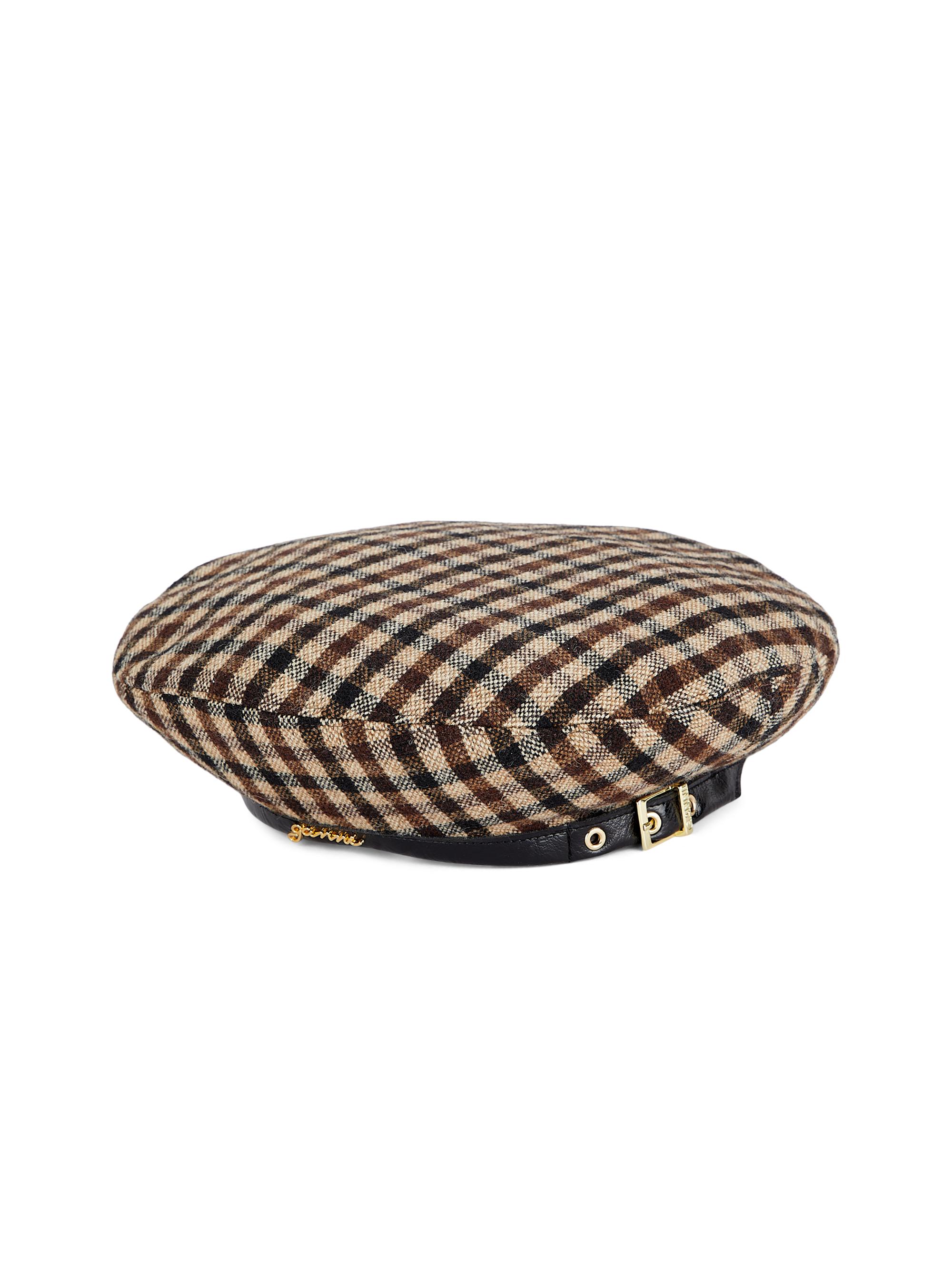 Ganni Women's Checked Logo Beret - Chicory Coffee