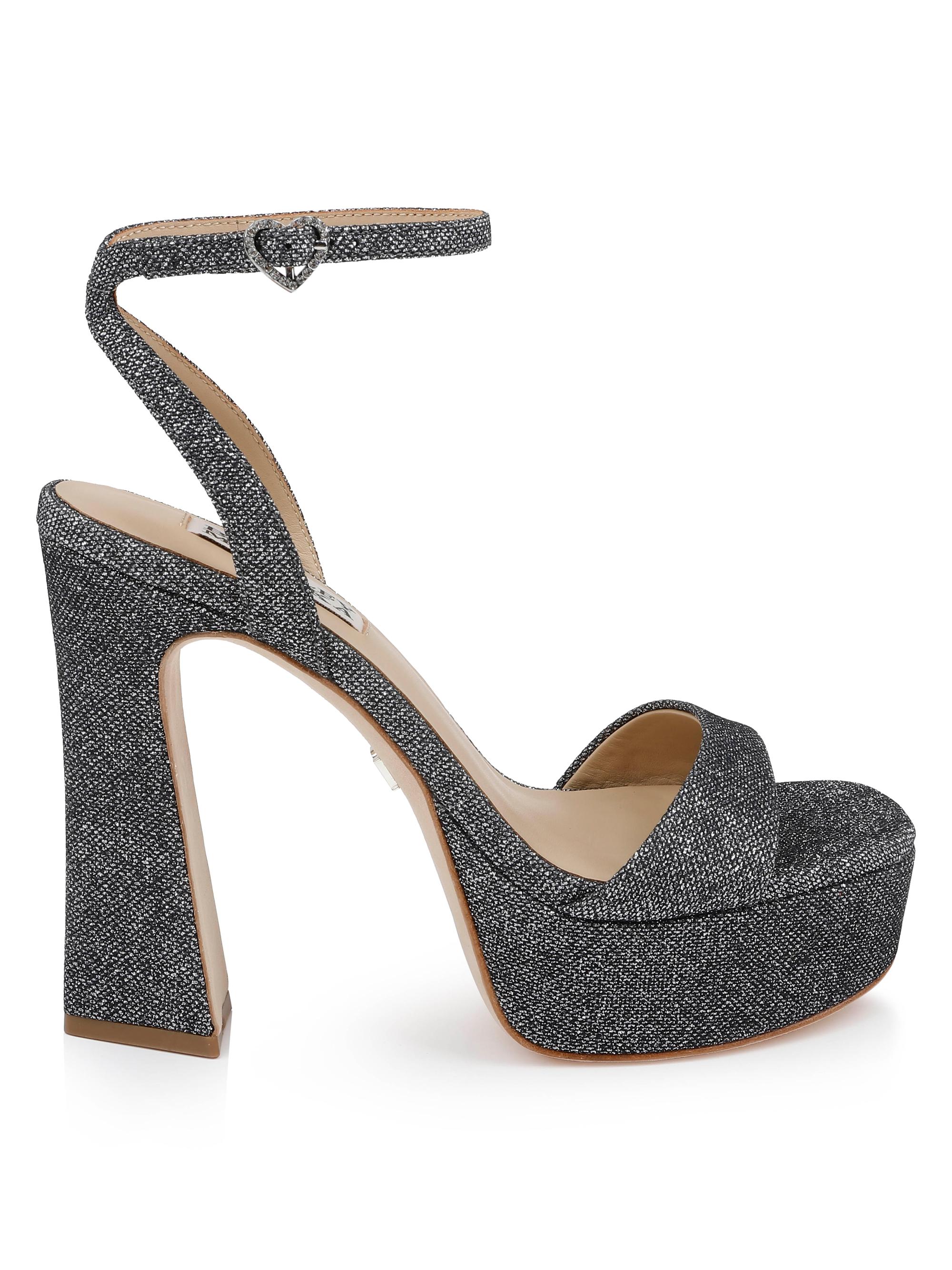 Badgley Mischka Women's Caia 125MM Glitter Platform Sandals - Pewter Glitter