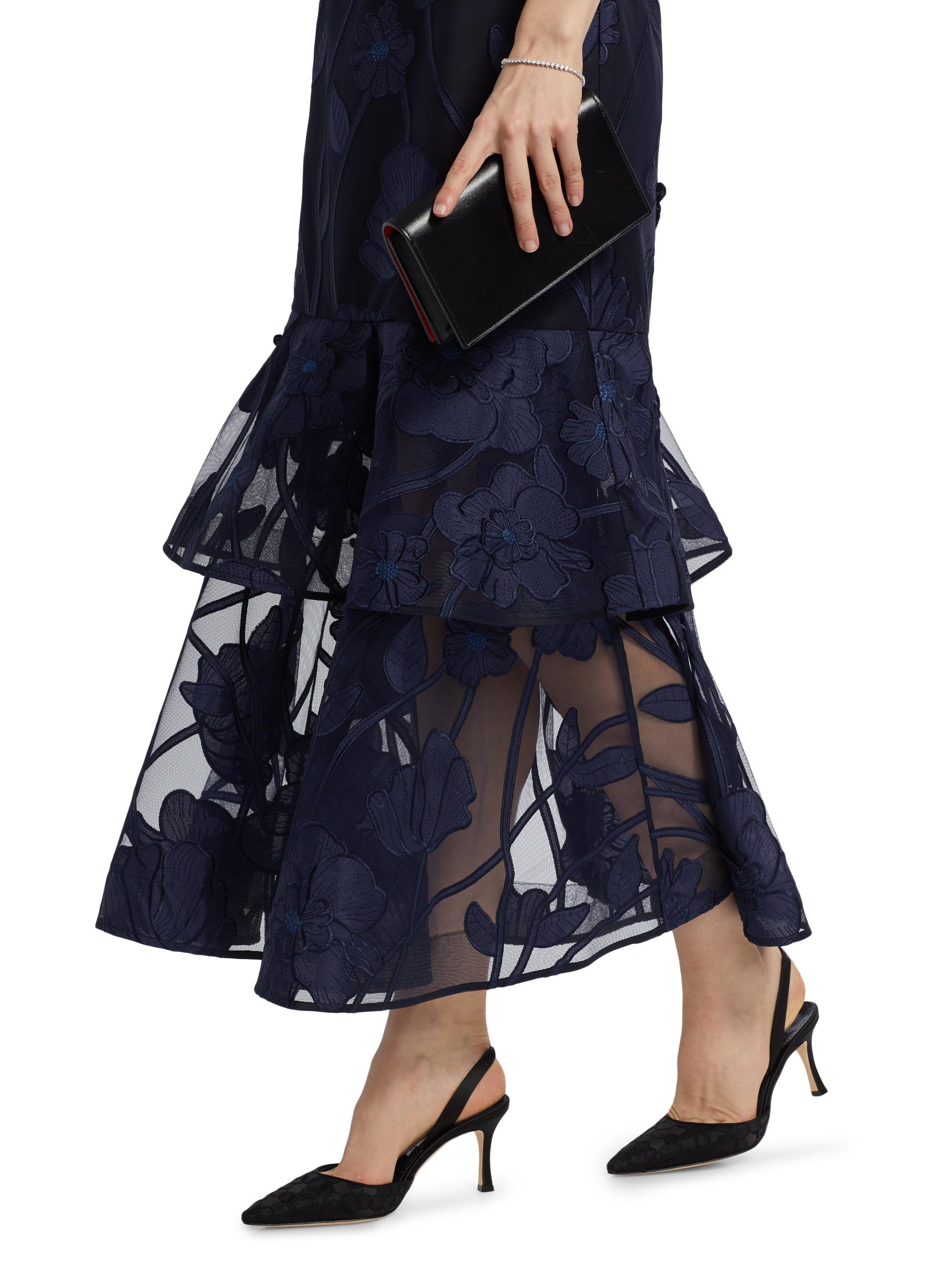 green emerald velvet dress KJP Women's Isabella Floral Embroidered Smocked Maxi in Navy Blue – Kiel  James Patrick main image 0