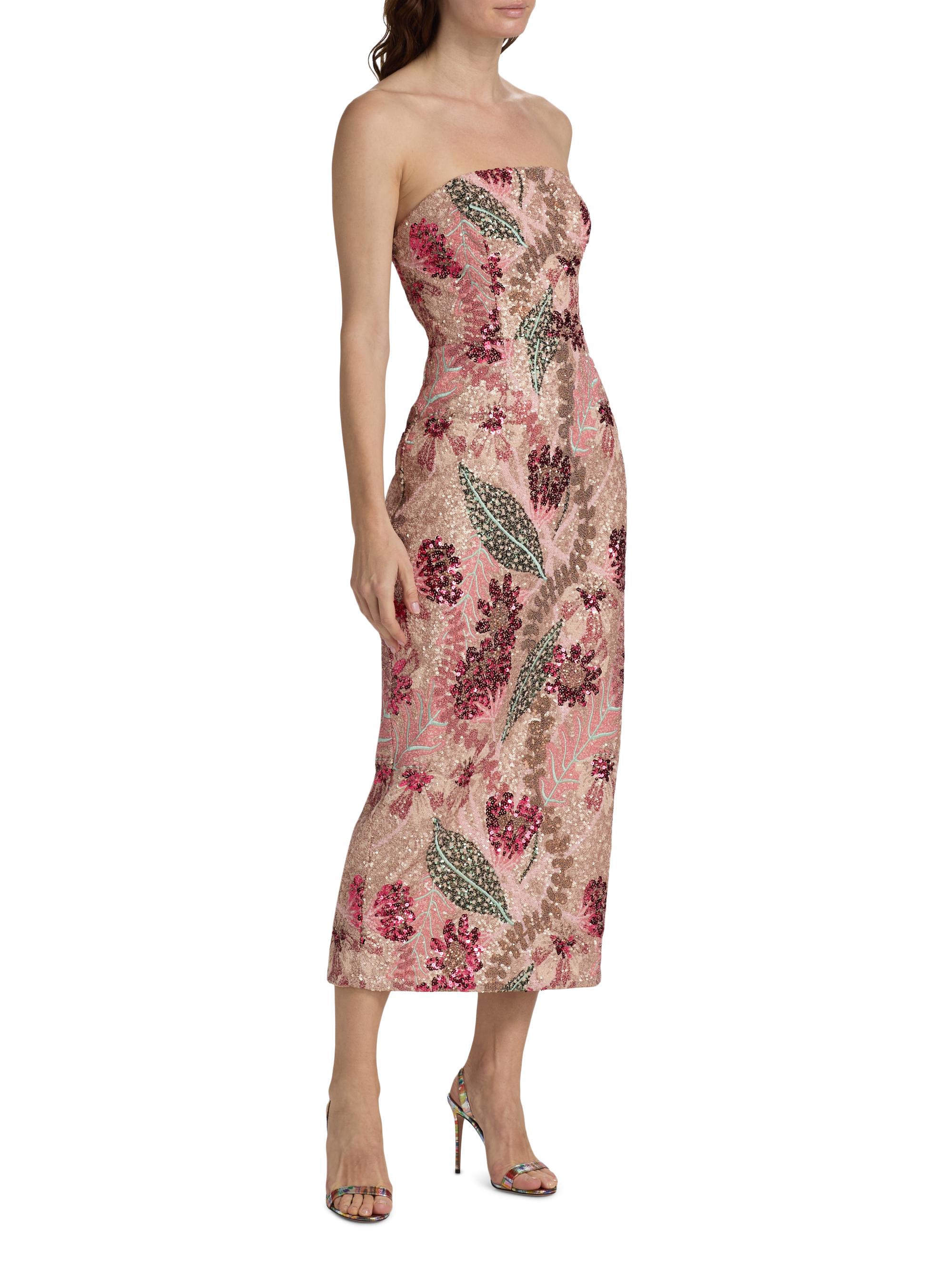 white christmas dresses Brown Printed Linen-Blend Bandeau Evie Midi Dress main image 0
