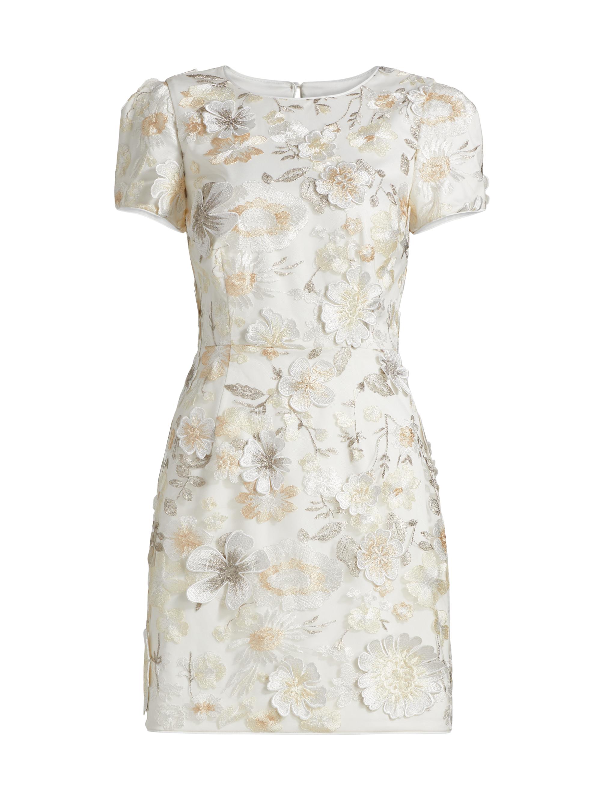 Milly Women's Daisy 3D Floral Embroidered Minidress - Silver