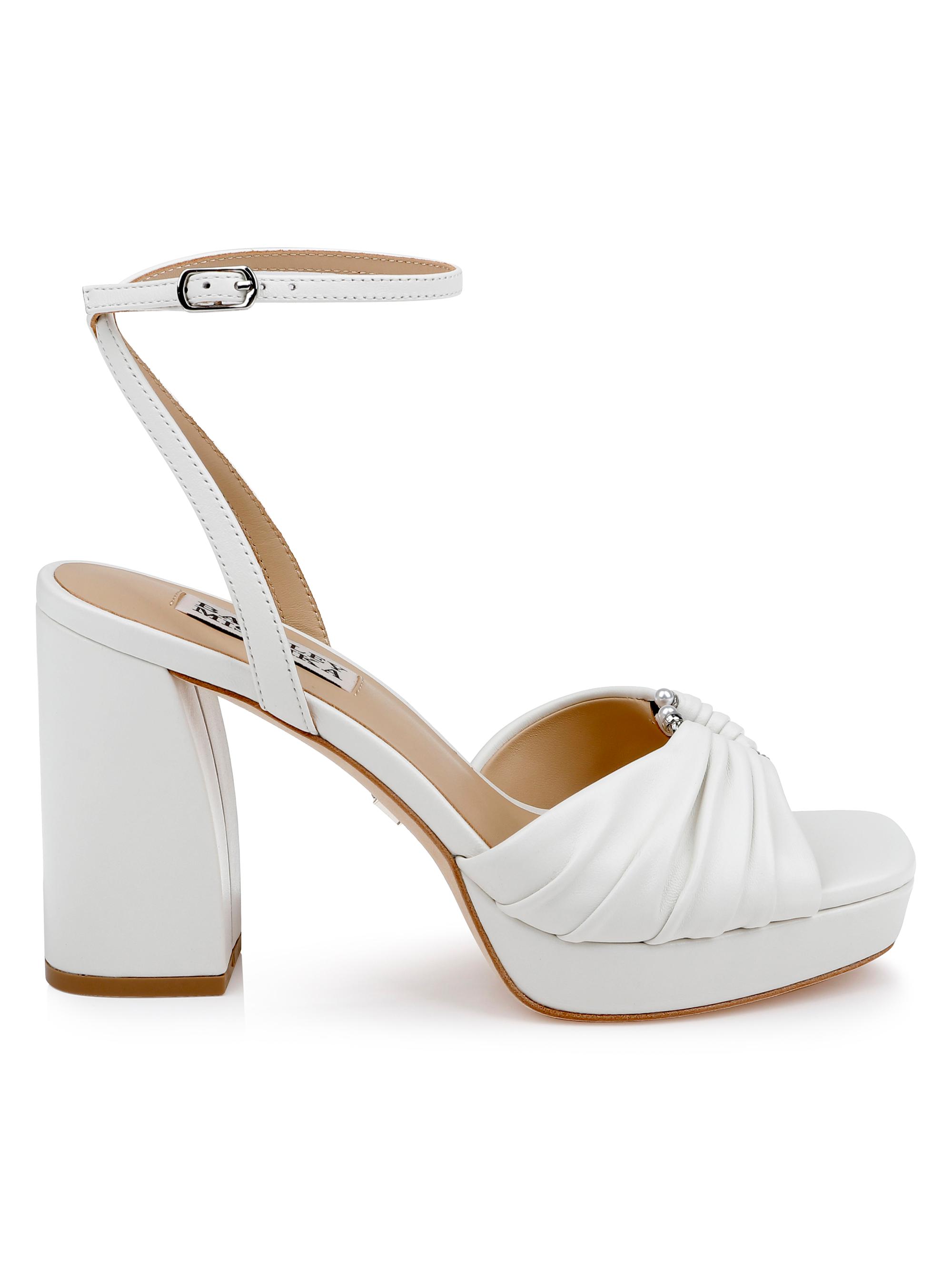 Badgley Mischka Women's Veda 5MM Pleated Leather Sandals - White Leather