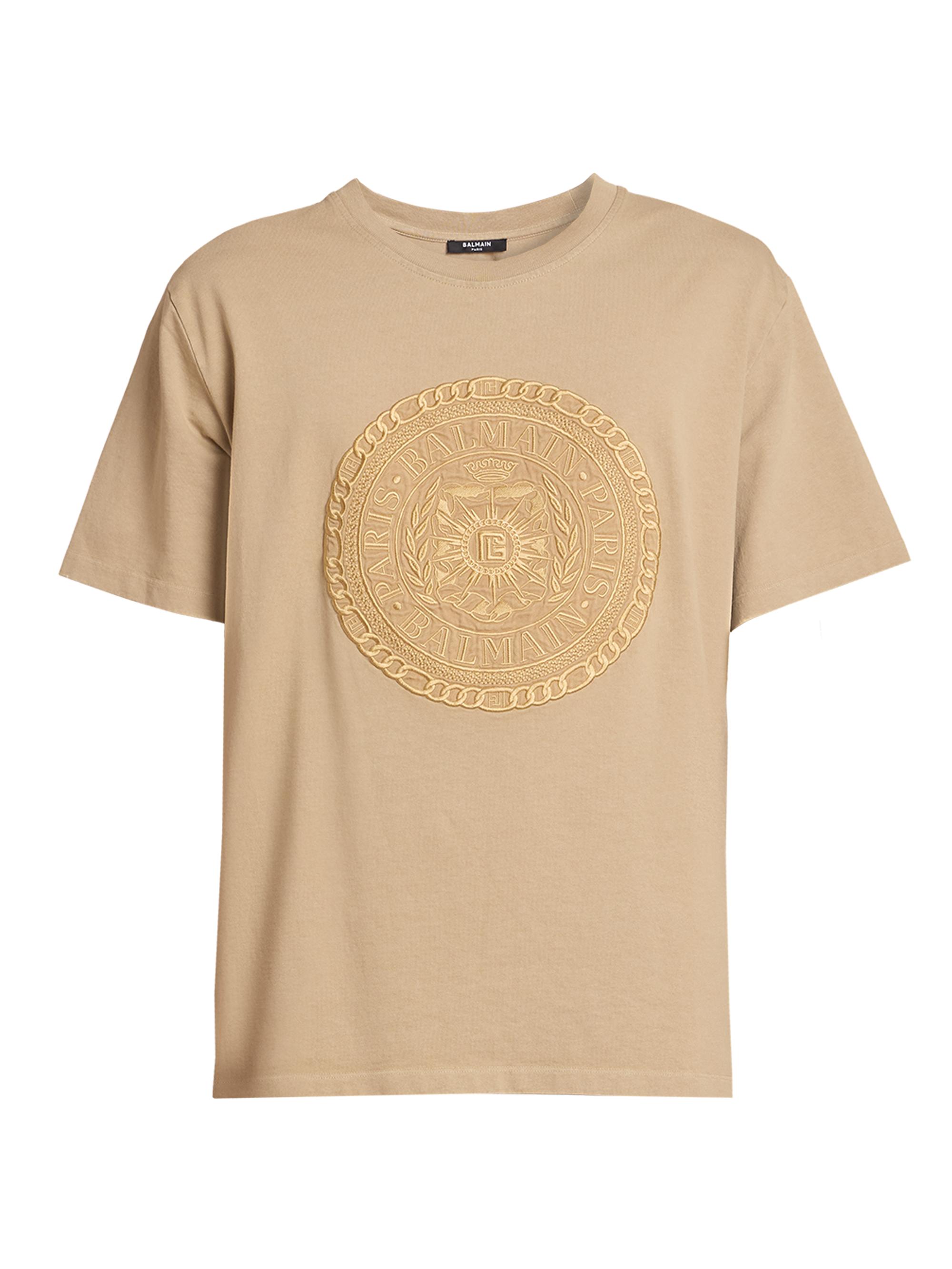 Balmain Men's  Cotton Medal T-Shirt - Camel