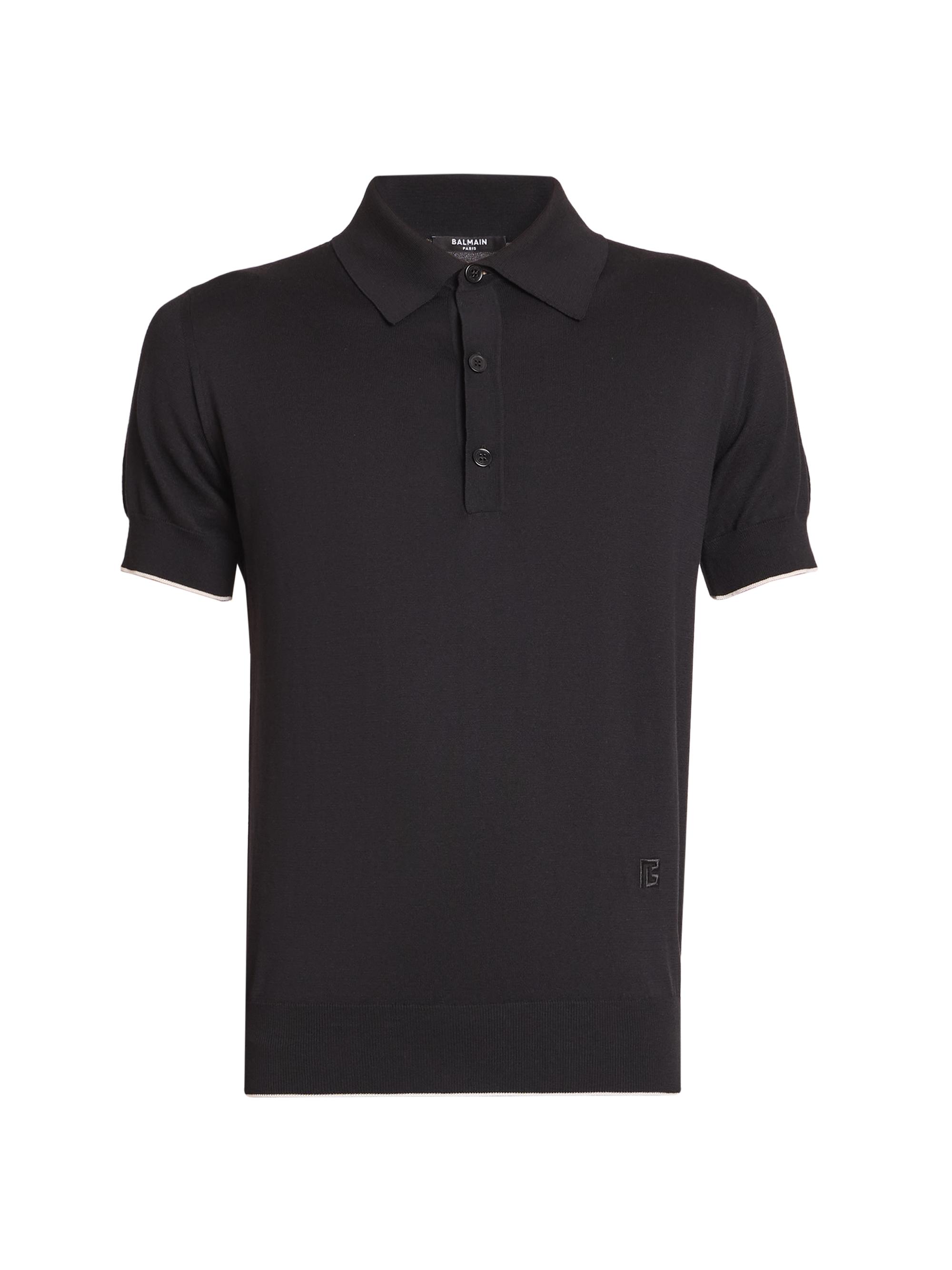 Balmain Men's Silk-Blend Knit Polo Shirt - Noir Blanc