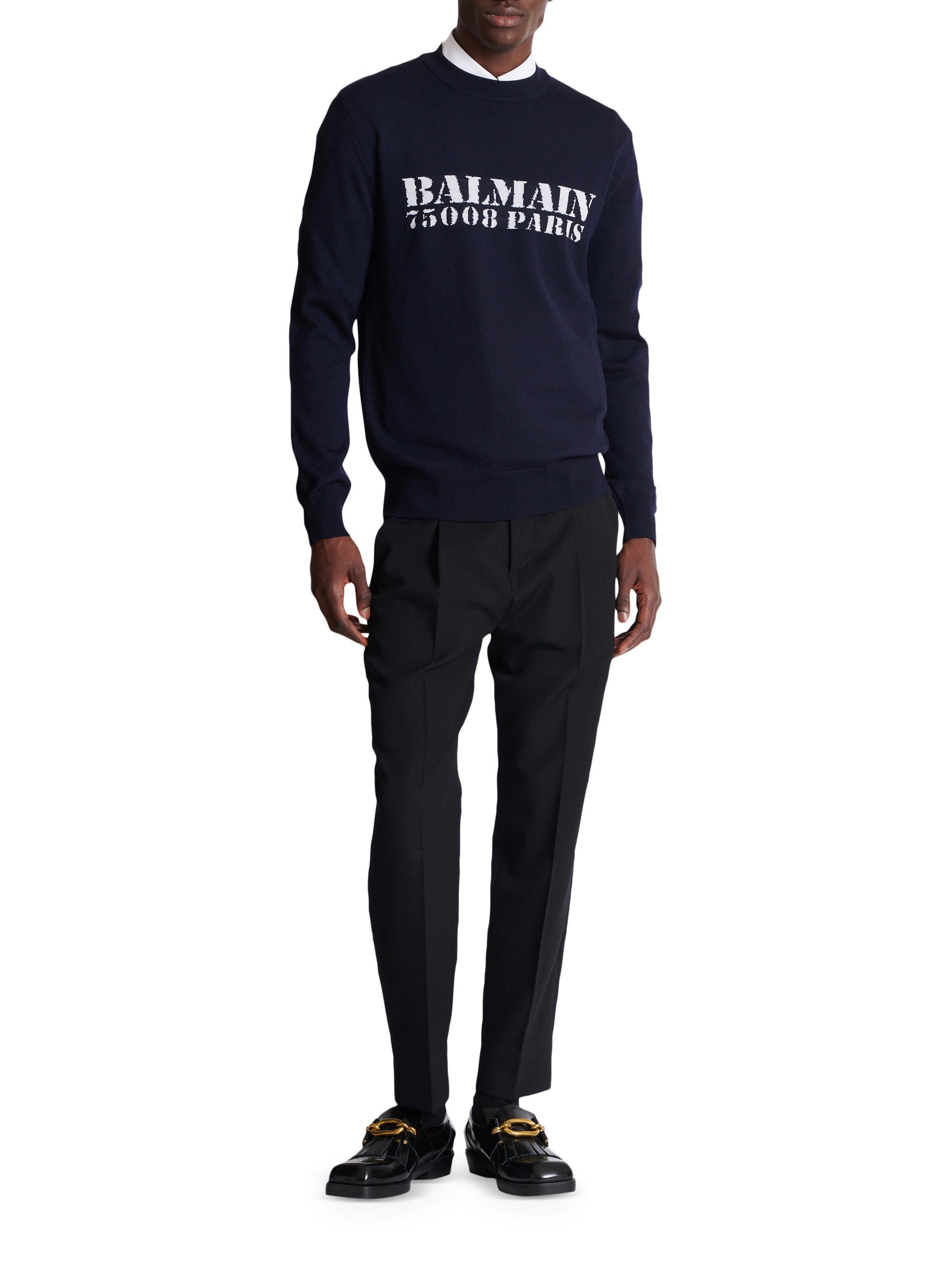 Balmain Big Stamp Knit Wool Sweater | Saks Fifth Avenue