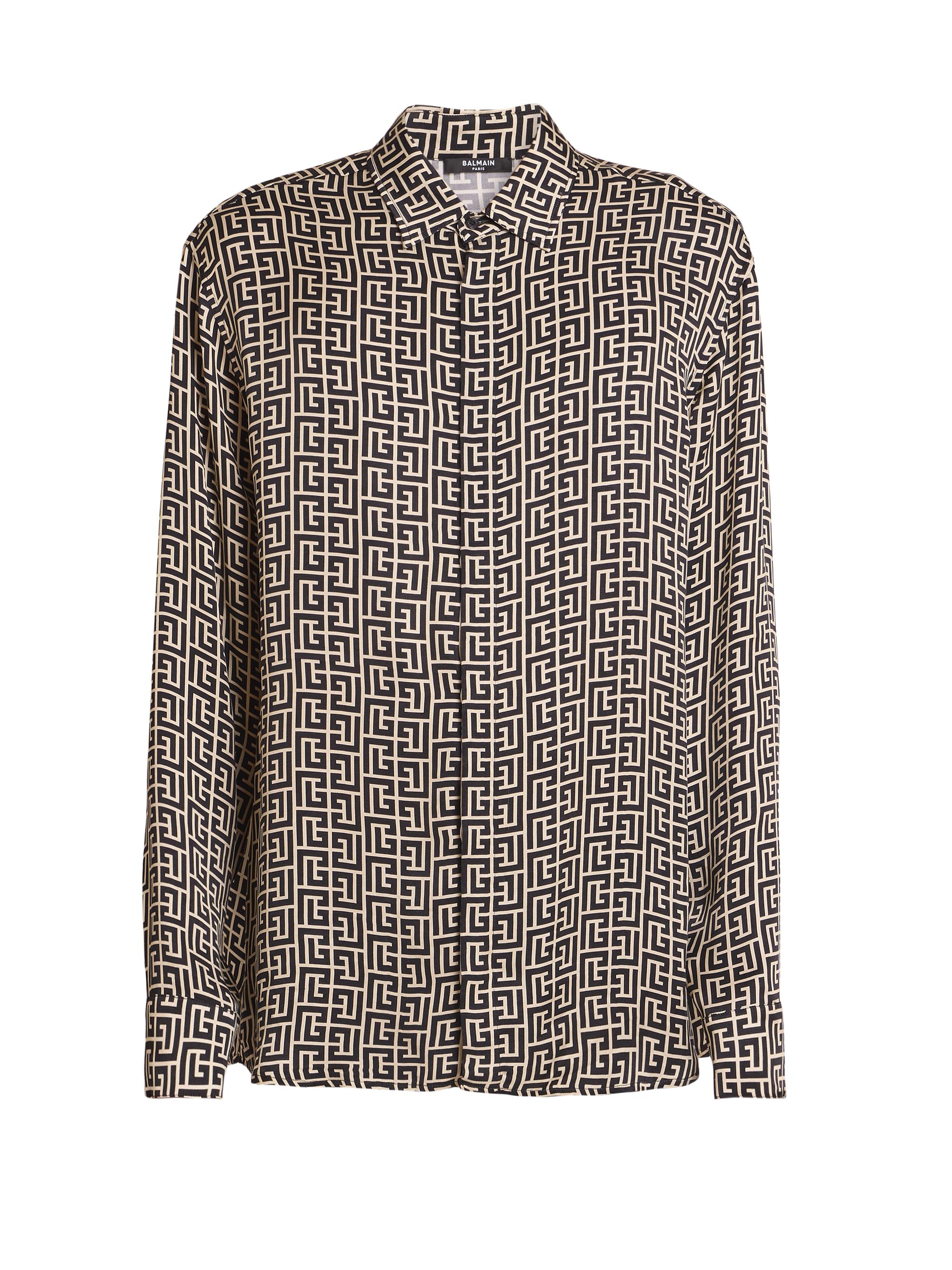 Balmain Men's Monogram Button-Front Shirt - Ivoire Noir