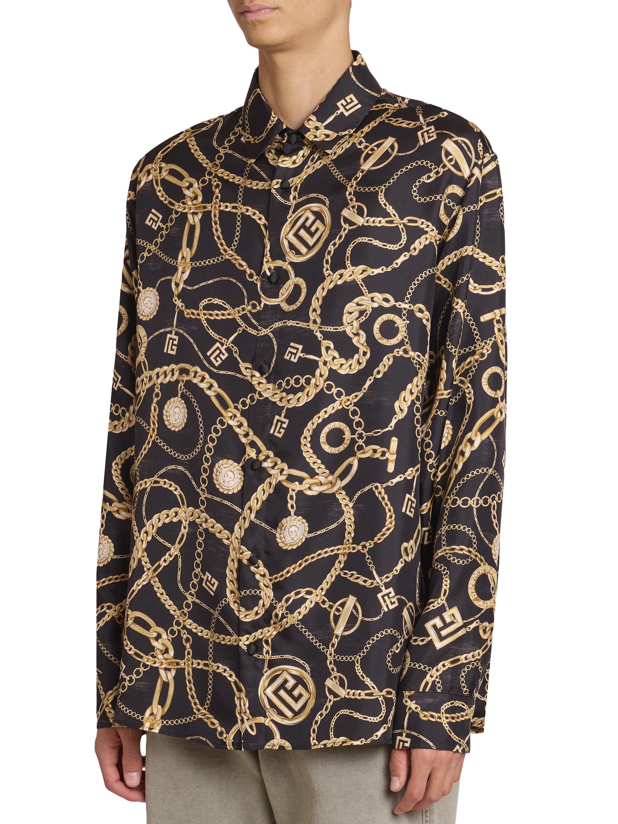 Balmain Chain-Print Silk Button-Front Shirt | Saks Fifth Avenue