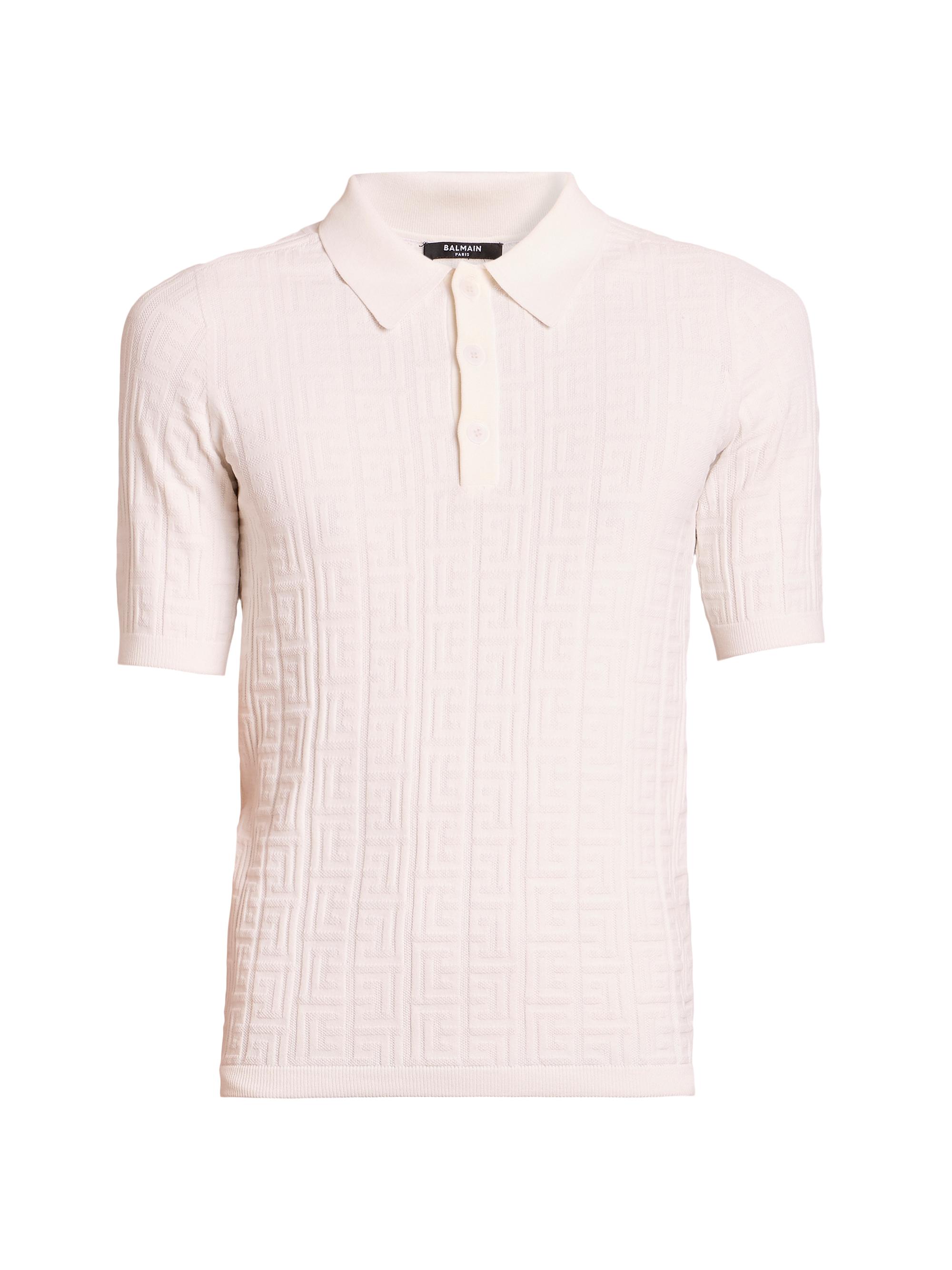 Balmain Men's Monogrammed Knit Polo Shirt - Natural