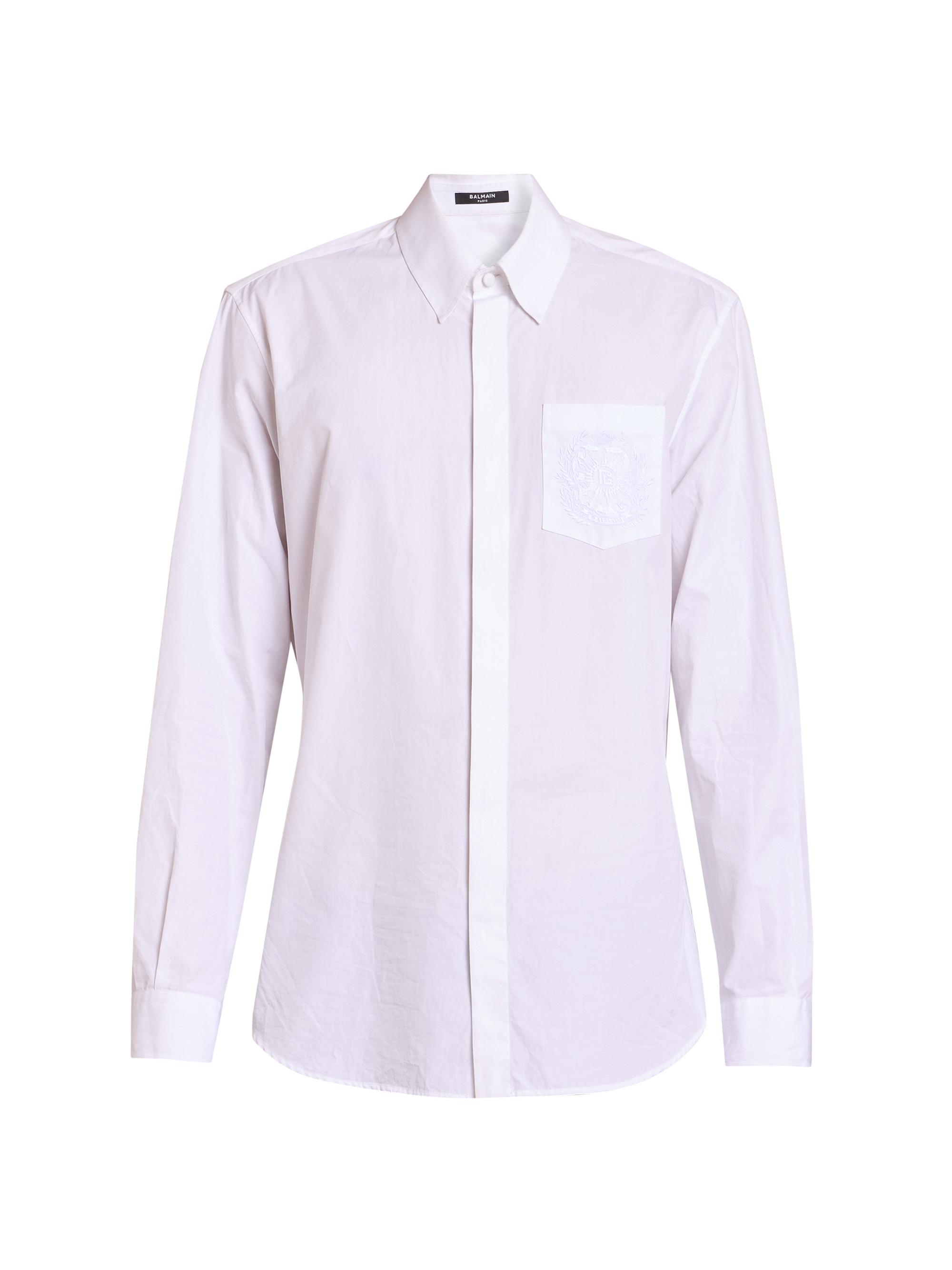 Balmain Men's Emblem Cotton Shirt - Blanc Optique