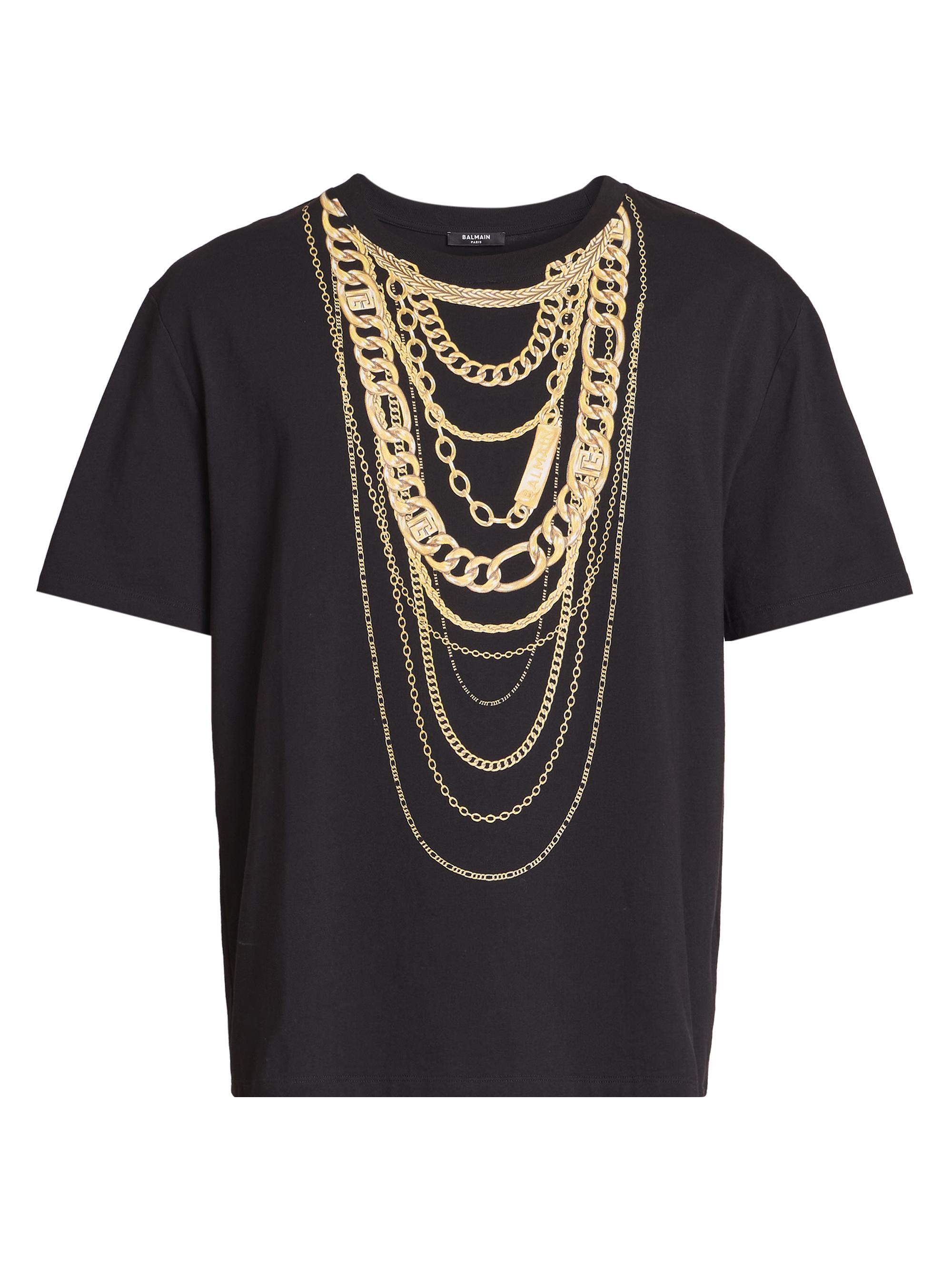 Balmain Trompe L'œil Chains-Print Cotton T-Shirt | Saks Fifth Avenue