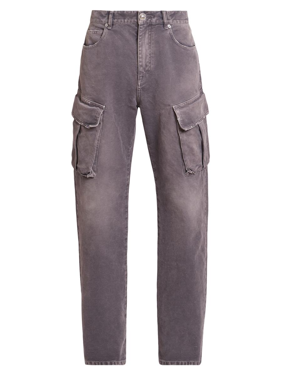 Balmain Men's Faded Denim Cargo Pants