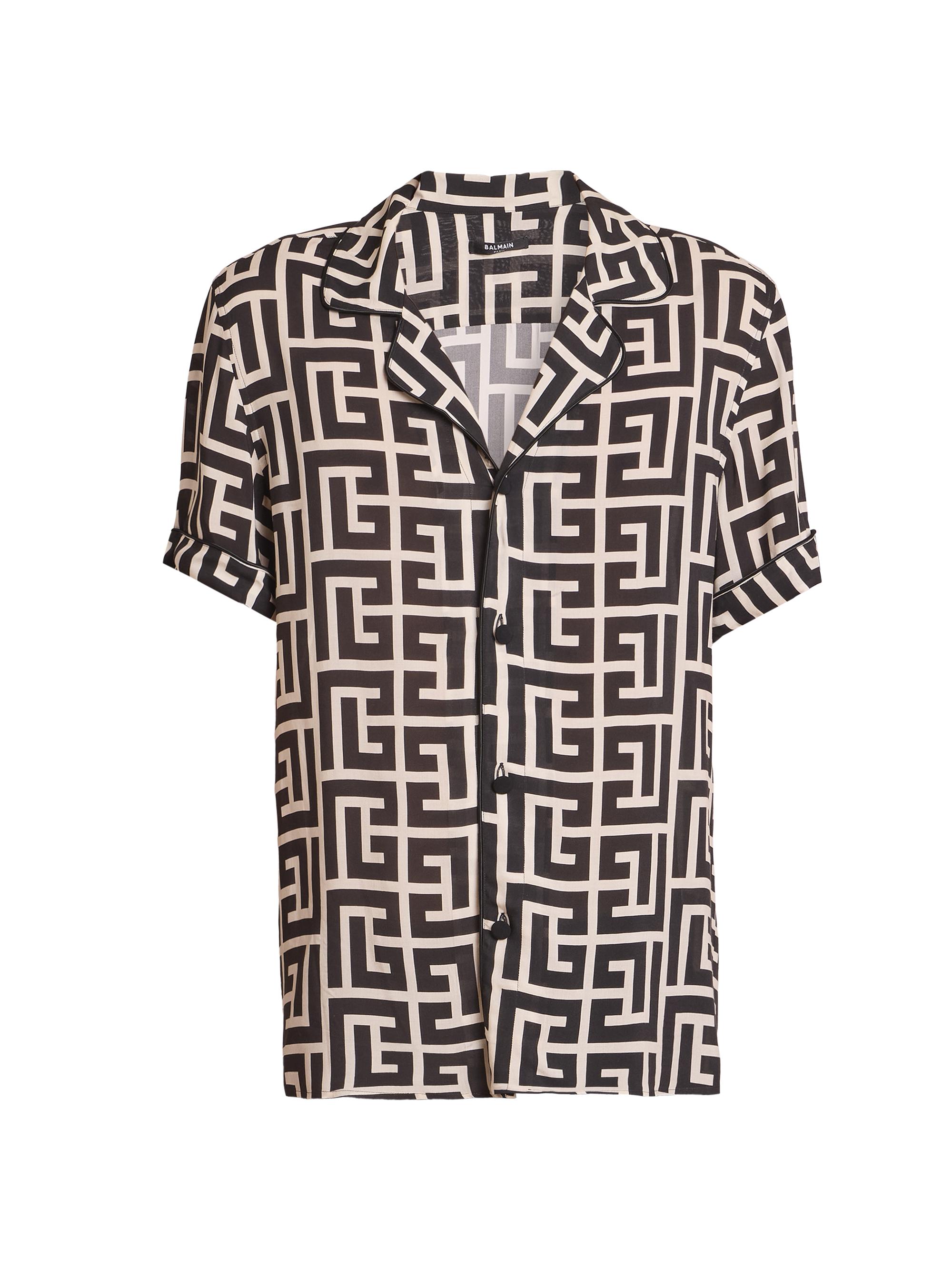 Balmain Men's Macro-Monogram Printed Pyjama Shirt - Ivoire Noir