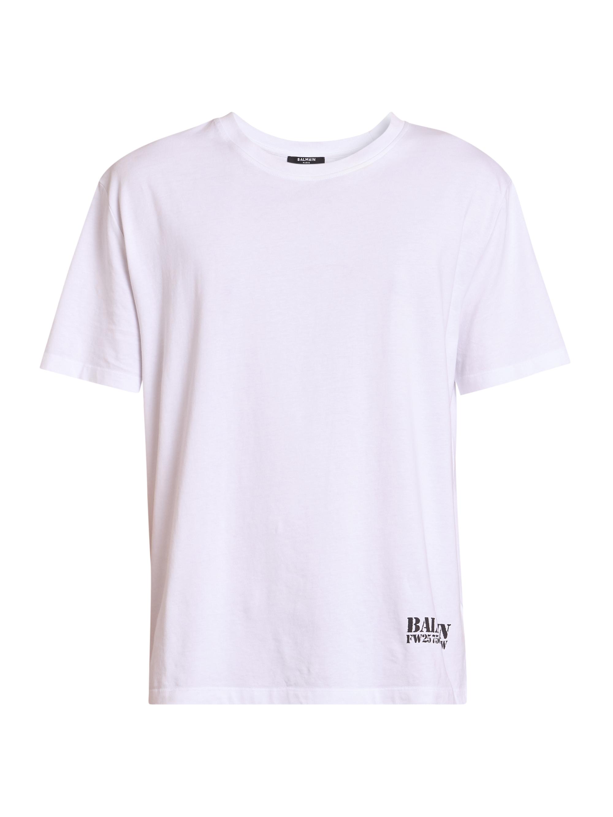 Balmain Men's Logo Cotton T-Shirt - Blanc Noir