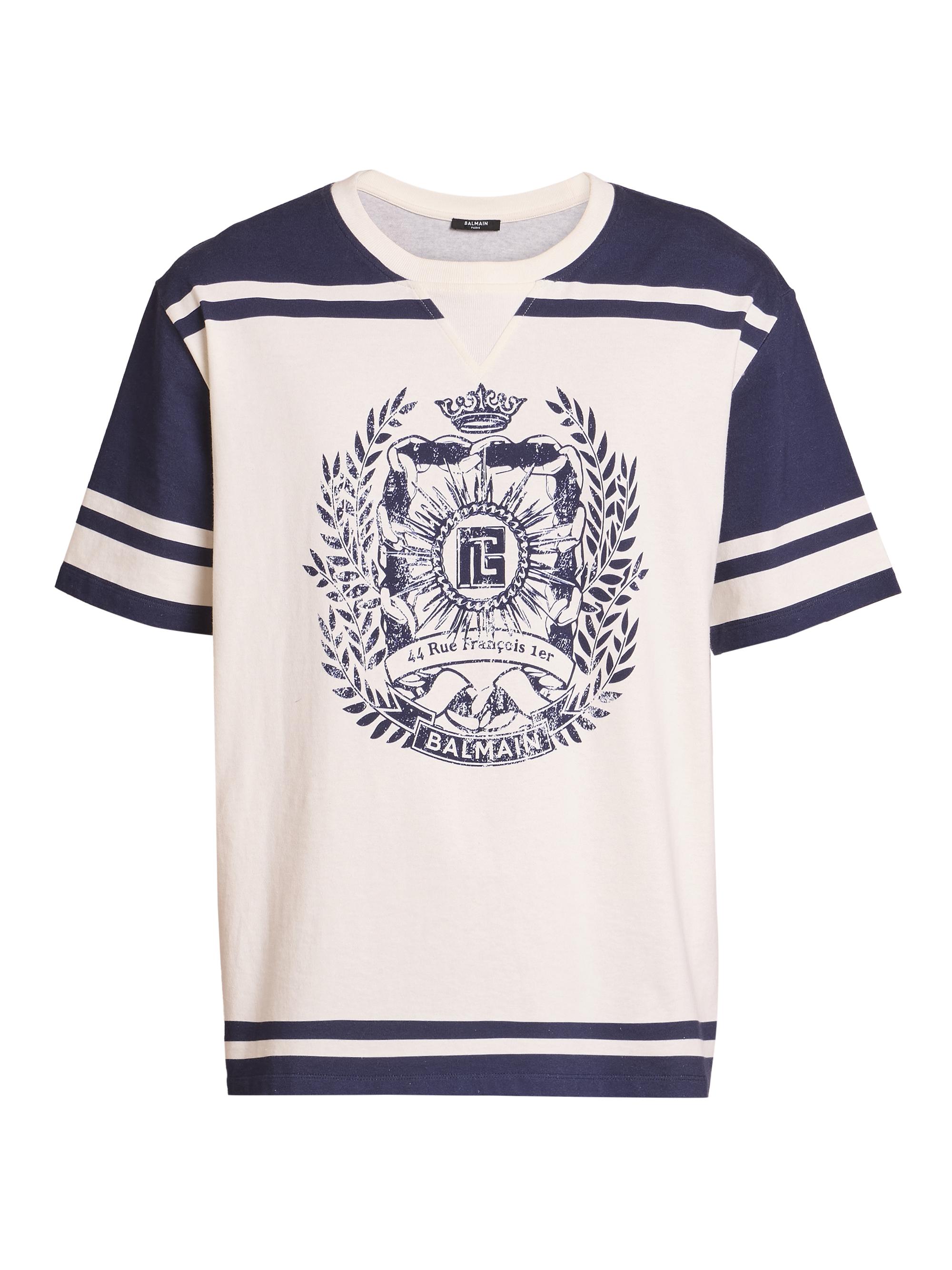 Balmain Men's Varsity Logo Cotton T-Shirt - Creme Marine