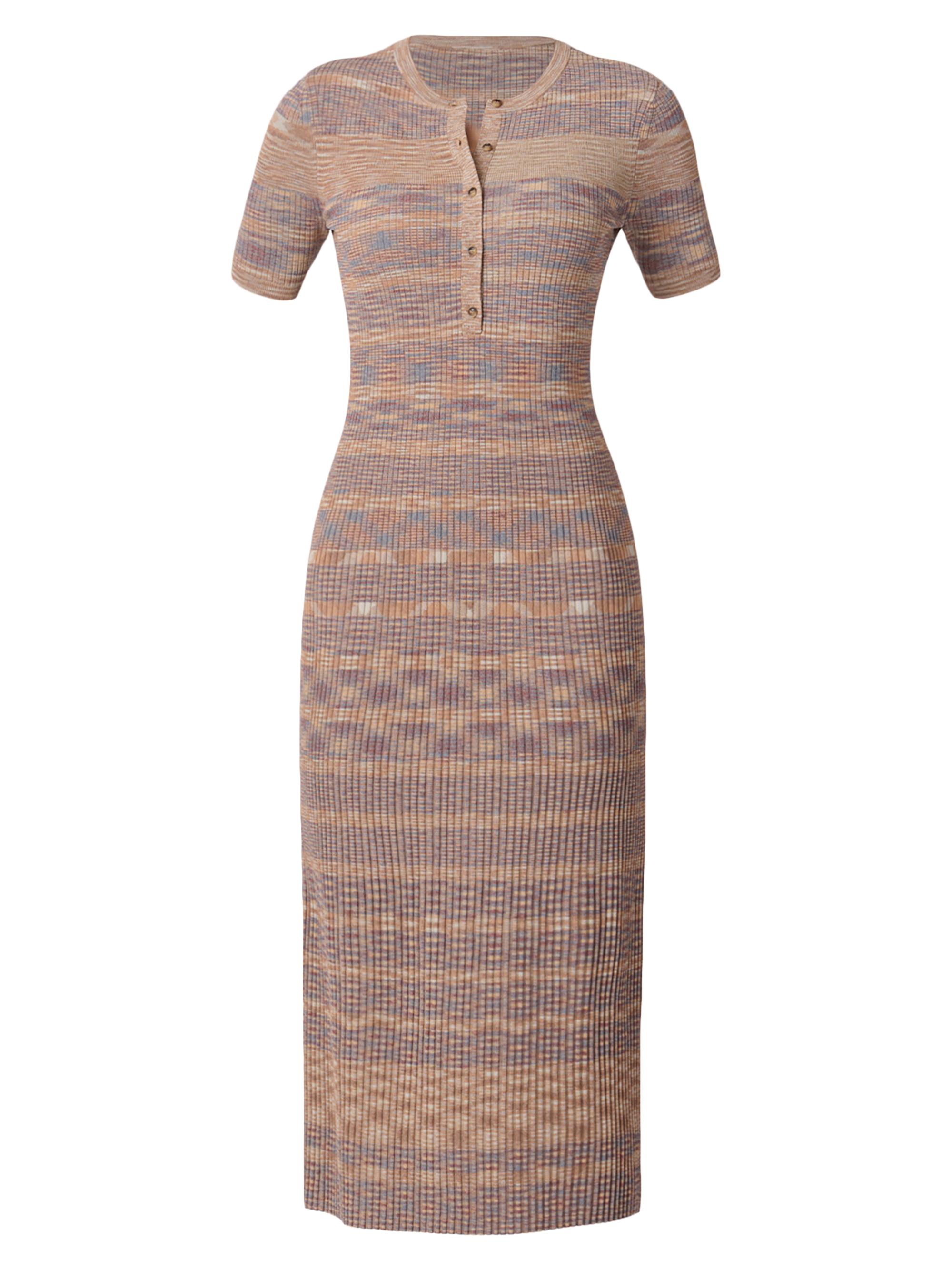 Shoshanna Women's Lara Henley Midi-Dress - Tan Slate Blue Burnt Umber