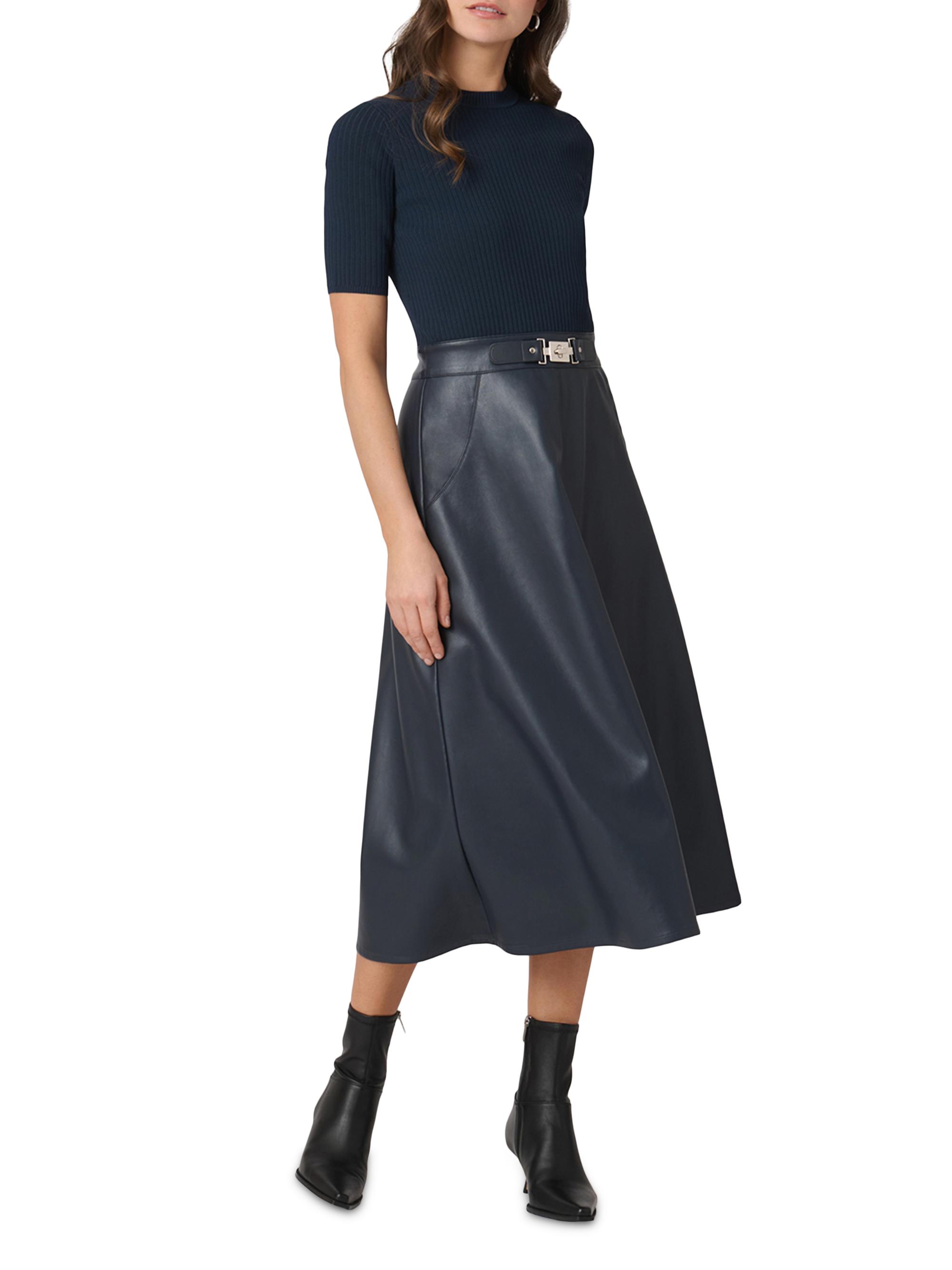 Shoshanna Angela Mixed-Media Faux-Leather Midi-Dress | Saks Fifth