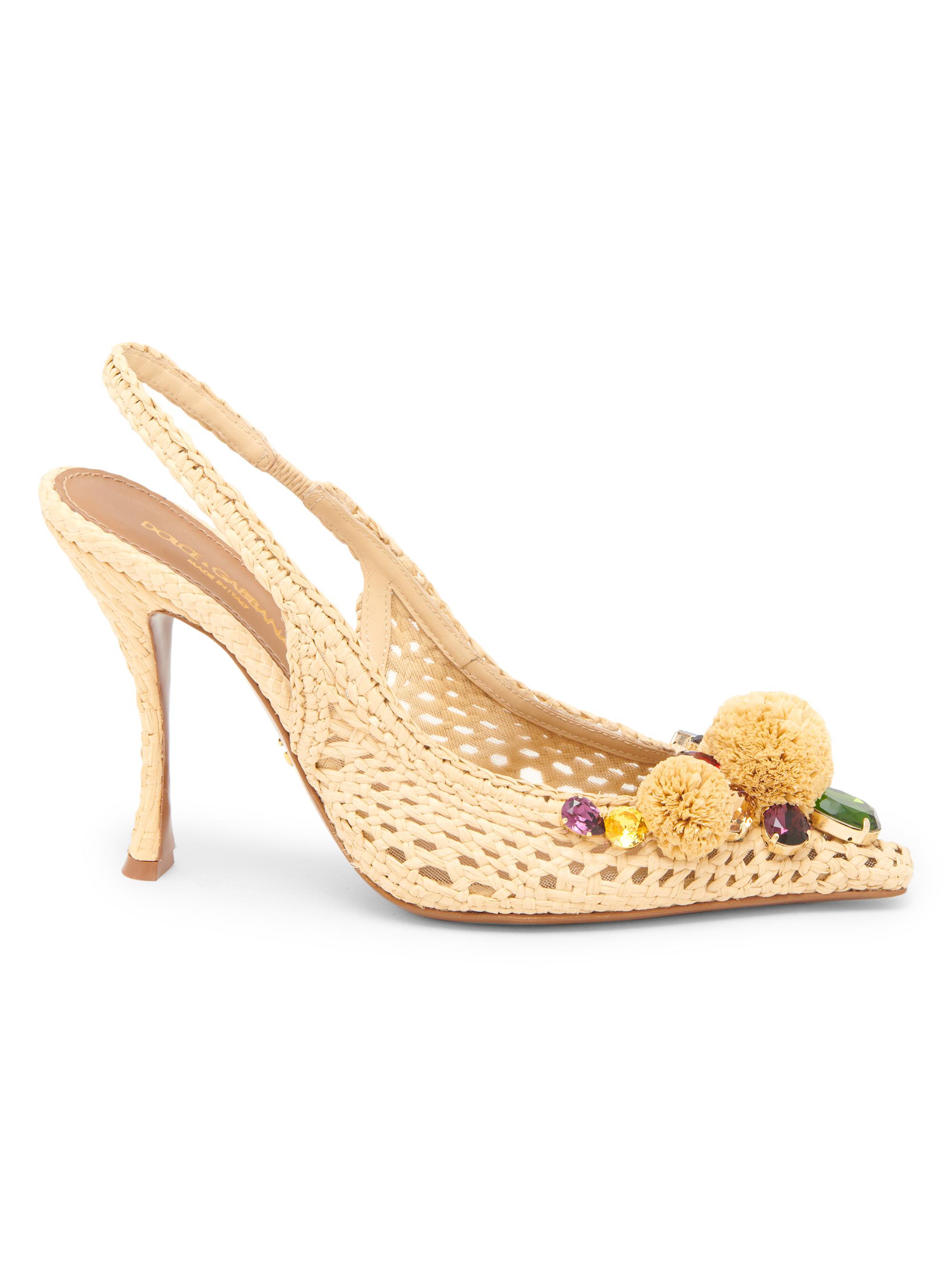 Dolce & Gabbana Women's Flower-Detailed Woven Slingback Pumps - Natural Multicolor