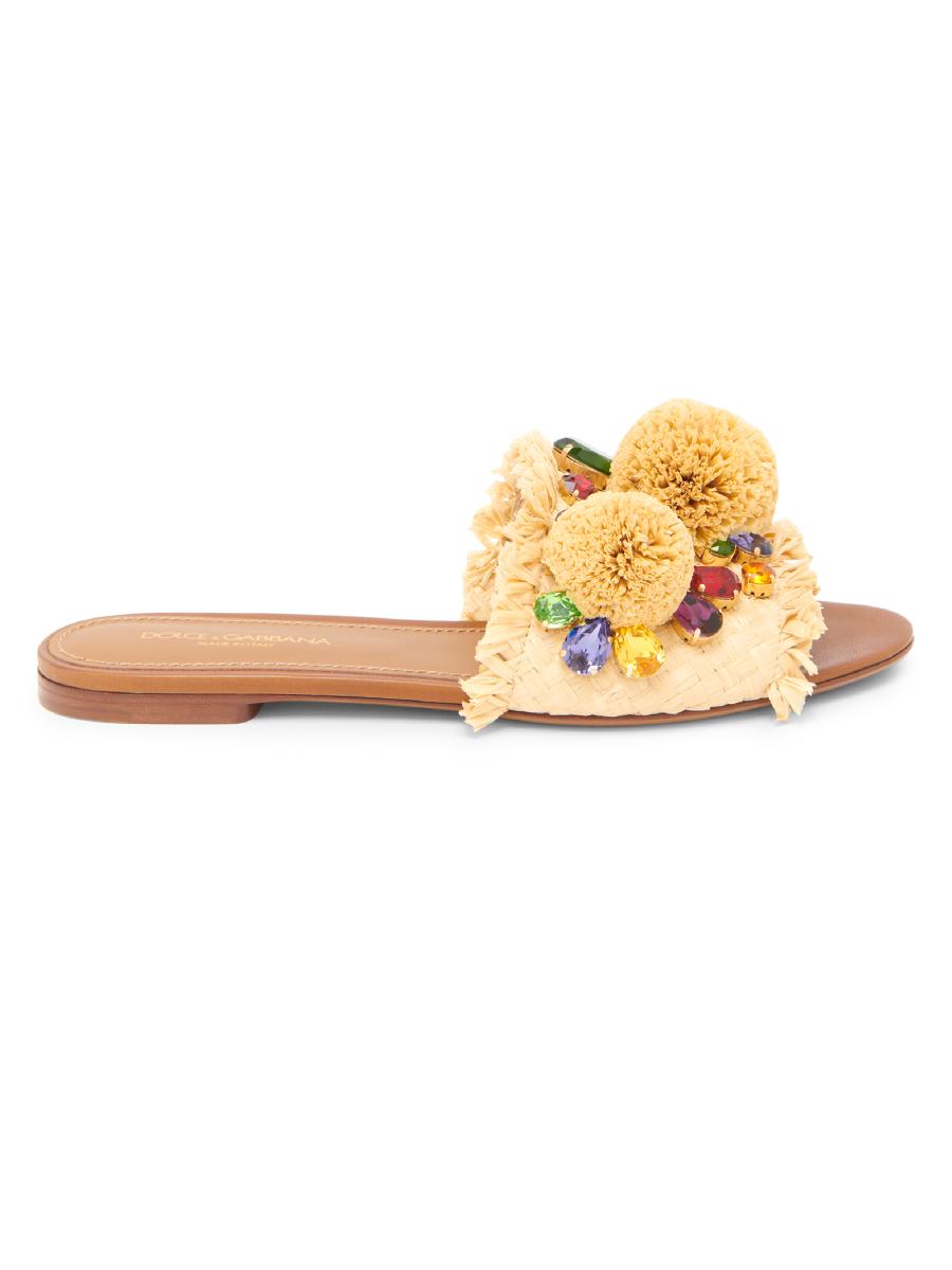 Dolce&Gabbana Flower-Detailed Raffia Sandals | Saks Fifth Avenue