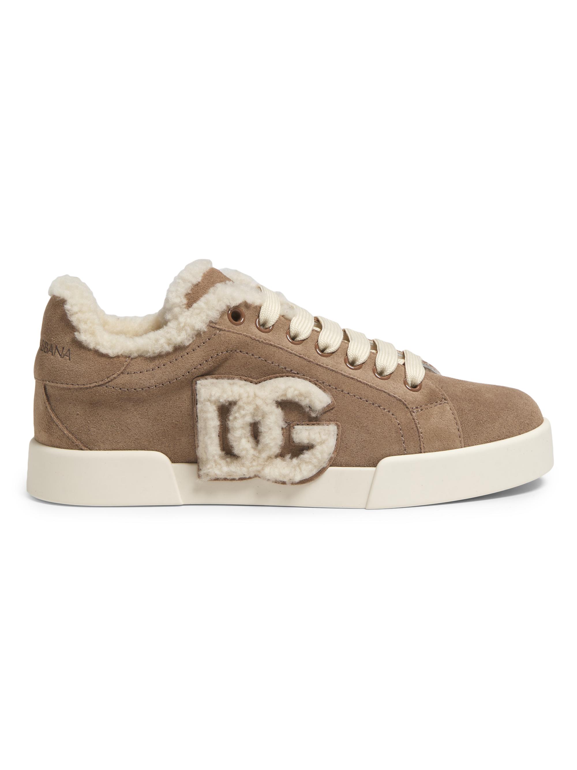Dolce & Gabbana Women's Portofino Shearling Sneakers - Fango Panna