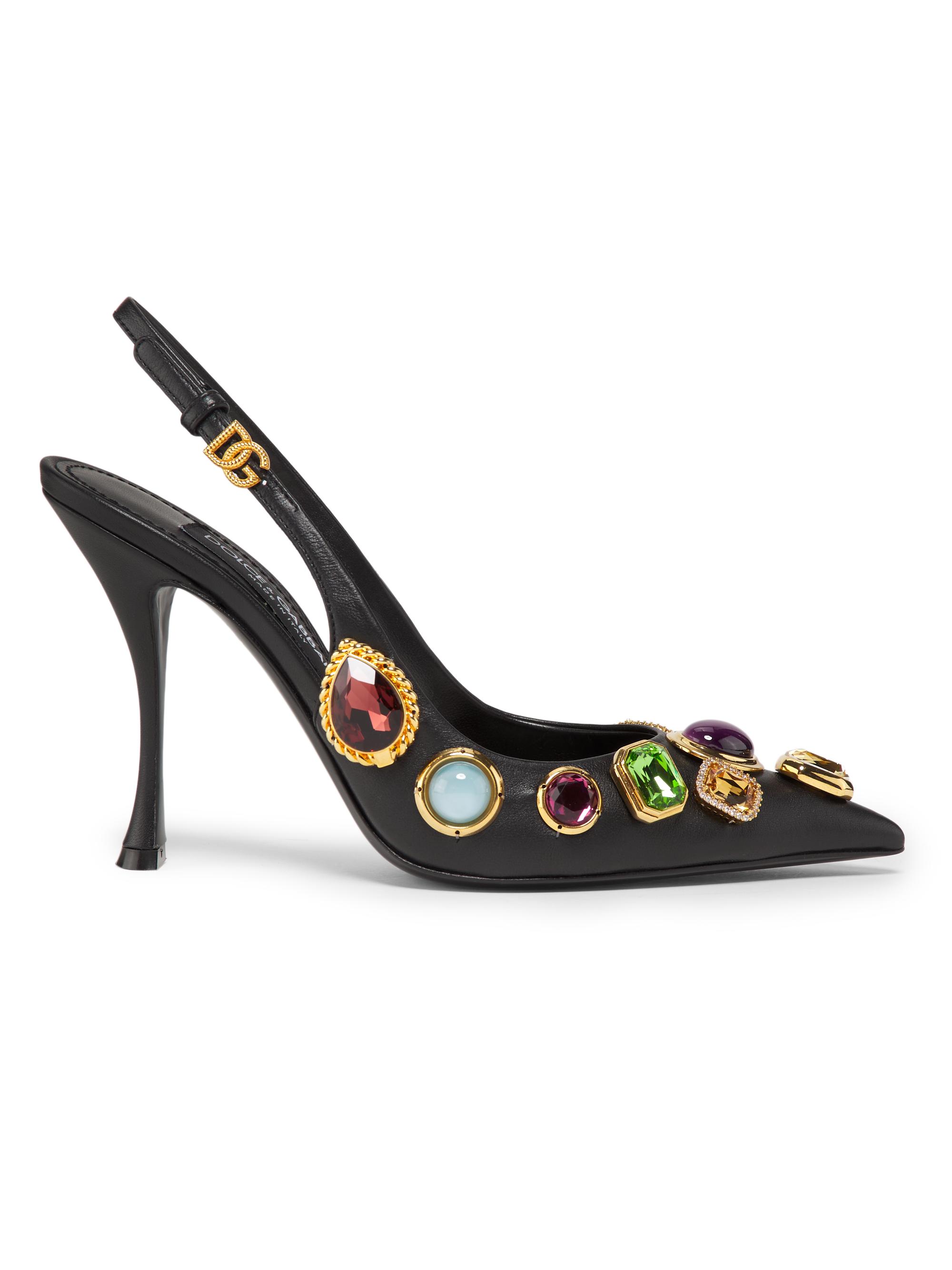 Dolce & Gabbana Women's Crystal-Embellished Leather Slingback Pumps - Black Multicolor