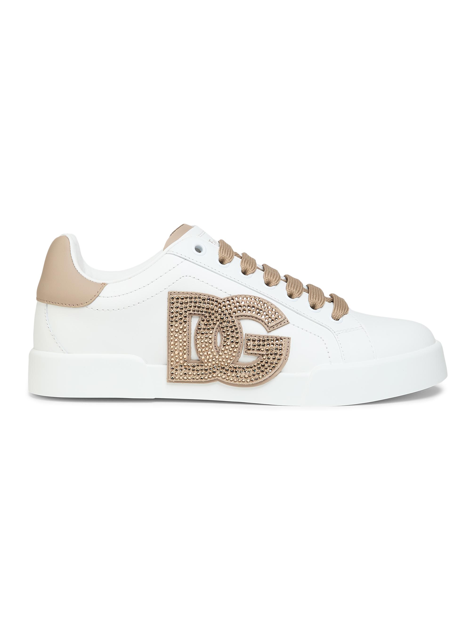 Dolce & Gabbana Women's Portofino Leather Sneakers - Bianco Taupe
