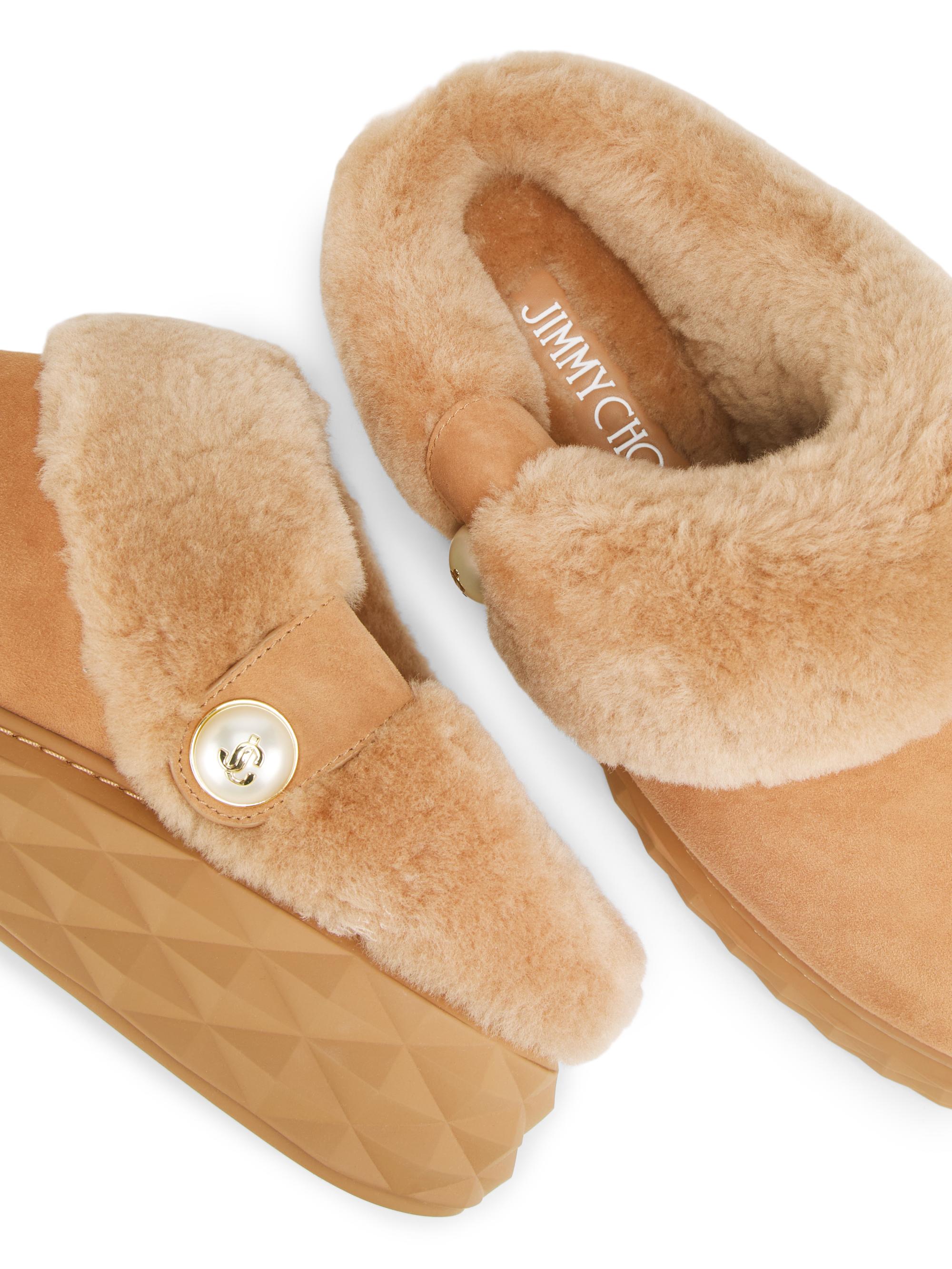 Jimmy Choo Diamond Maxi Suede Shearling Mules | Saks Fifth Avenue