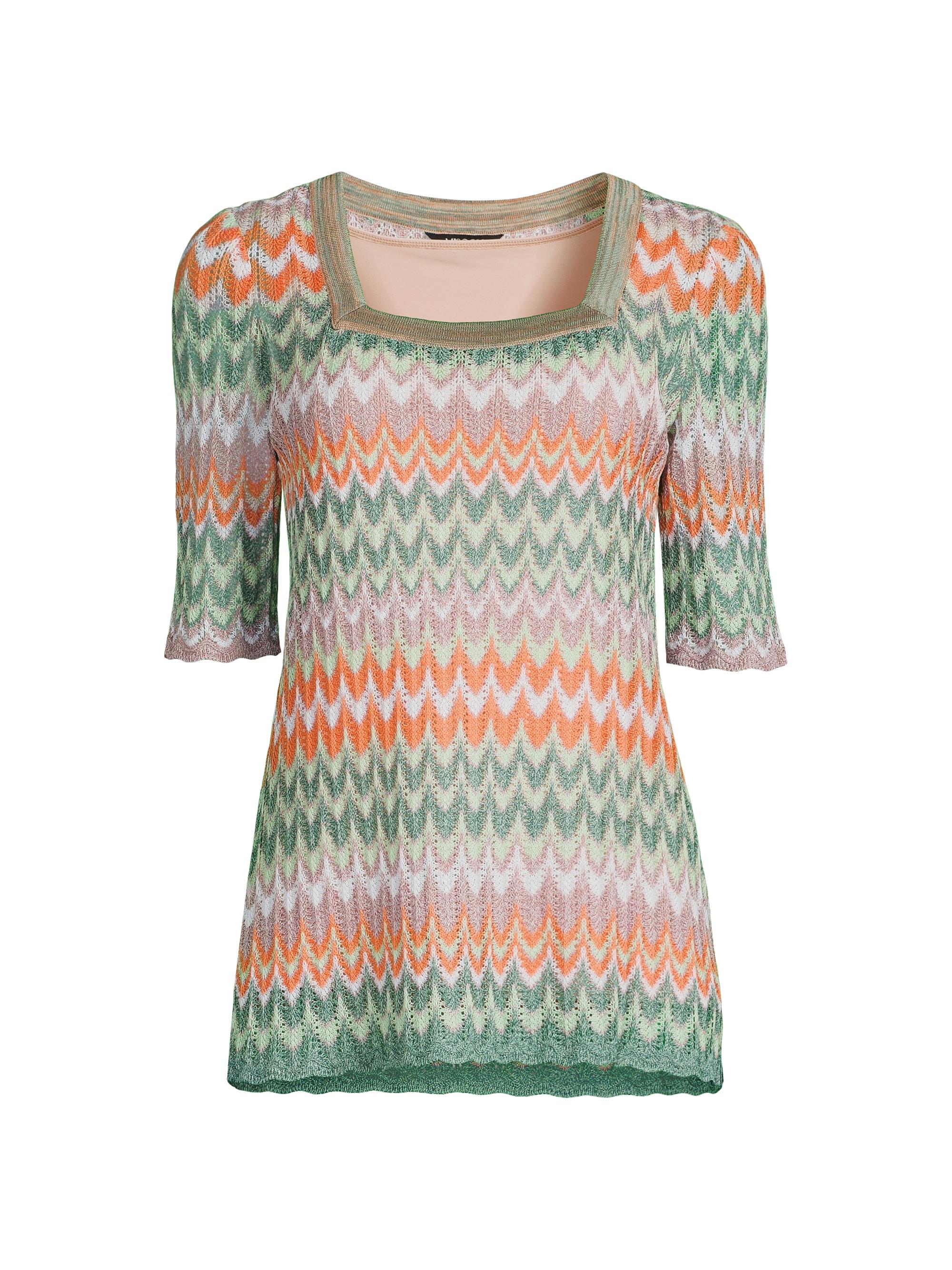 Misook Women's Pointelle Zigzag Knit Tunic - Paradise Green Amber Glow