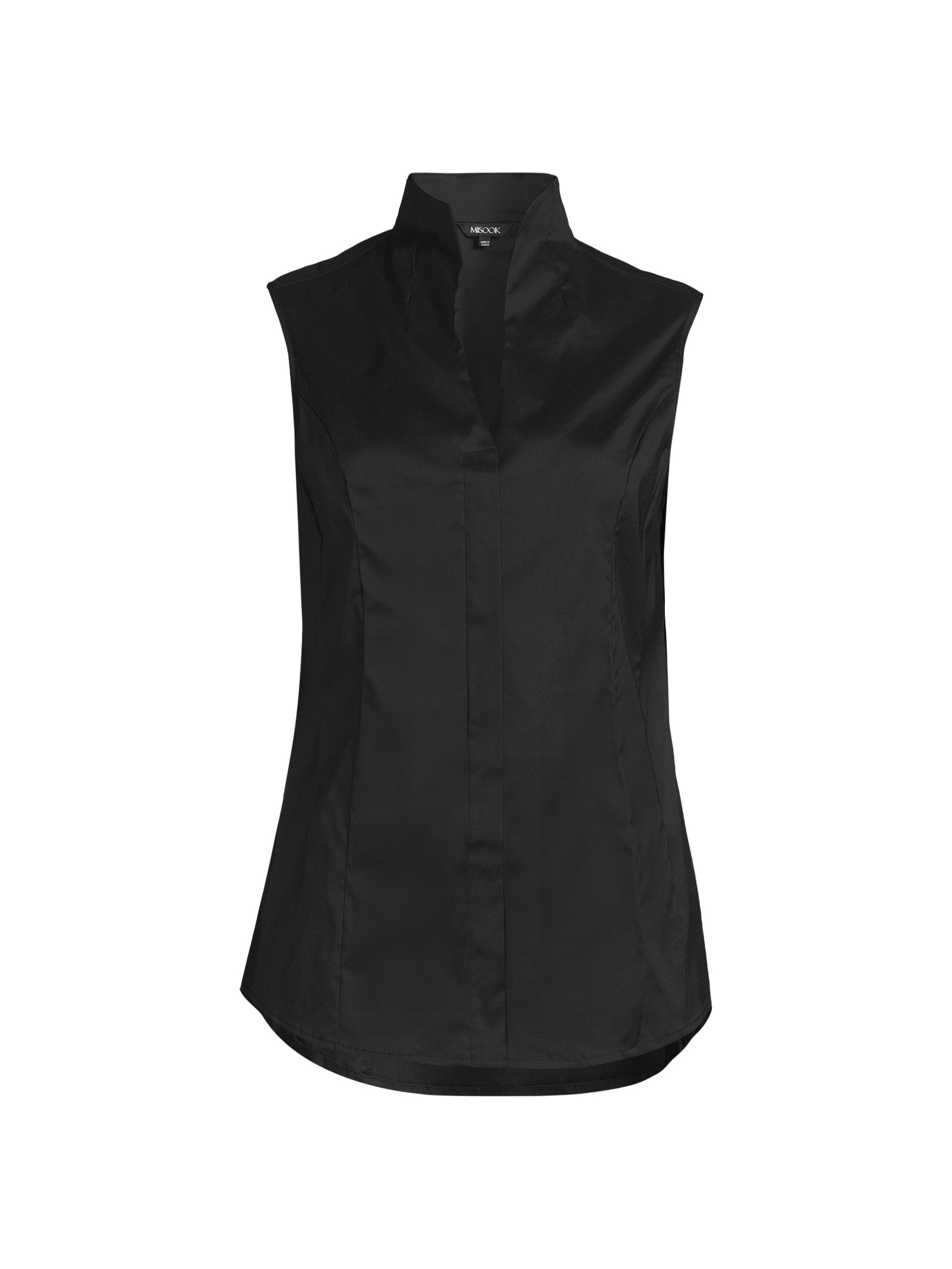 Split Neck Cotton-Blend Sleeveless Blouse
