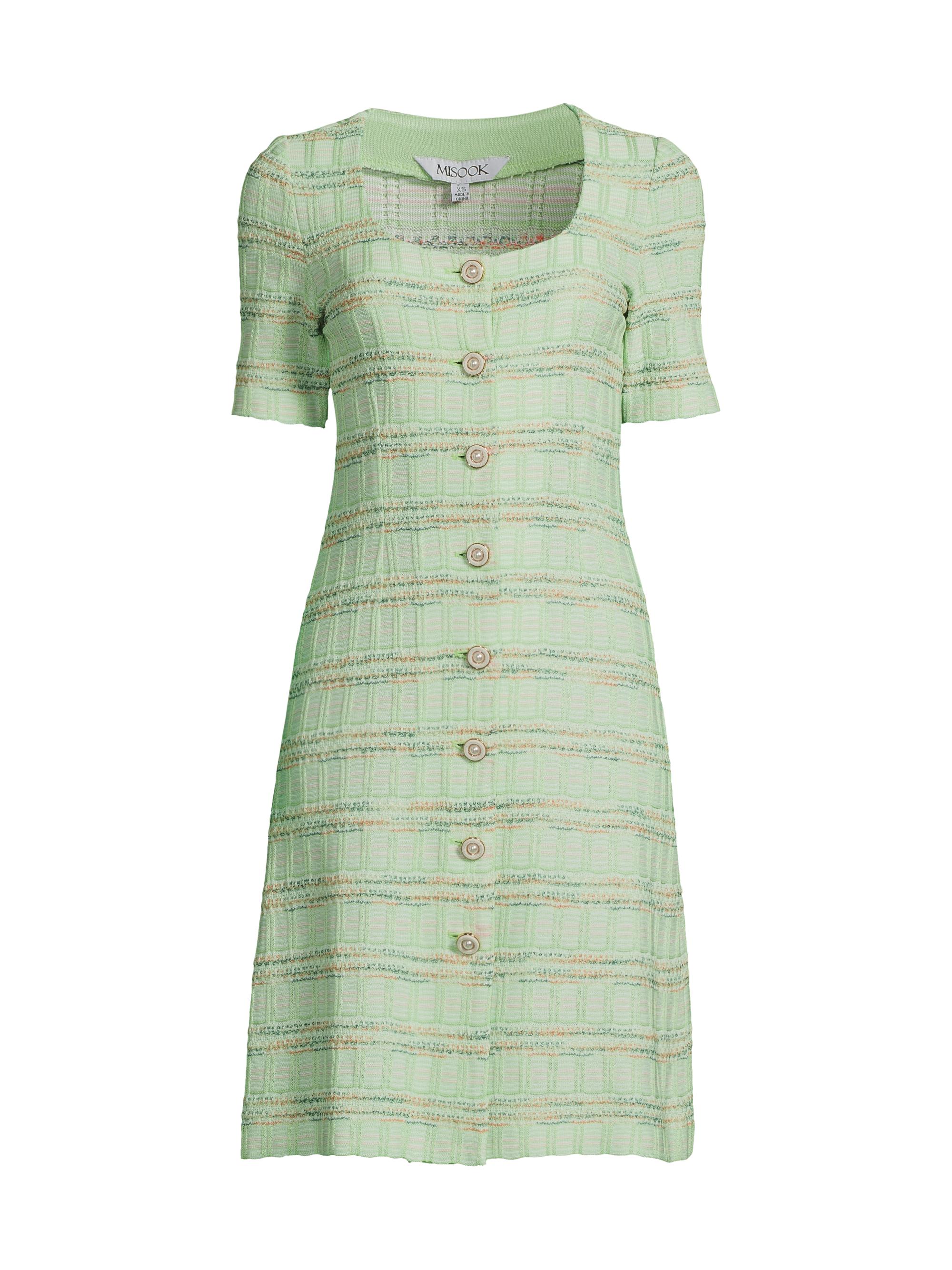 Misook Women's Plaid Textured Knit Button-Front Minidress - Paradise Green Amber Glow