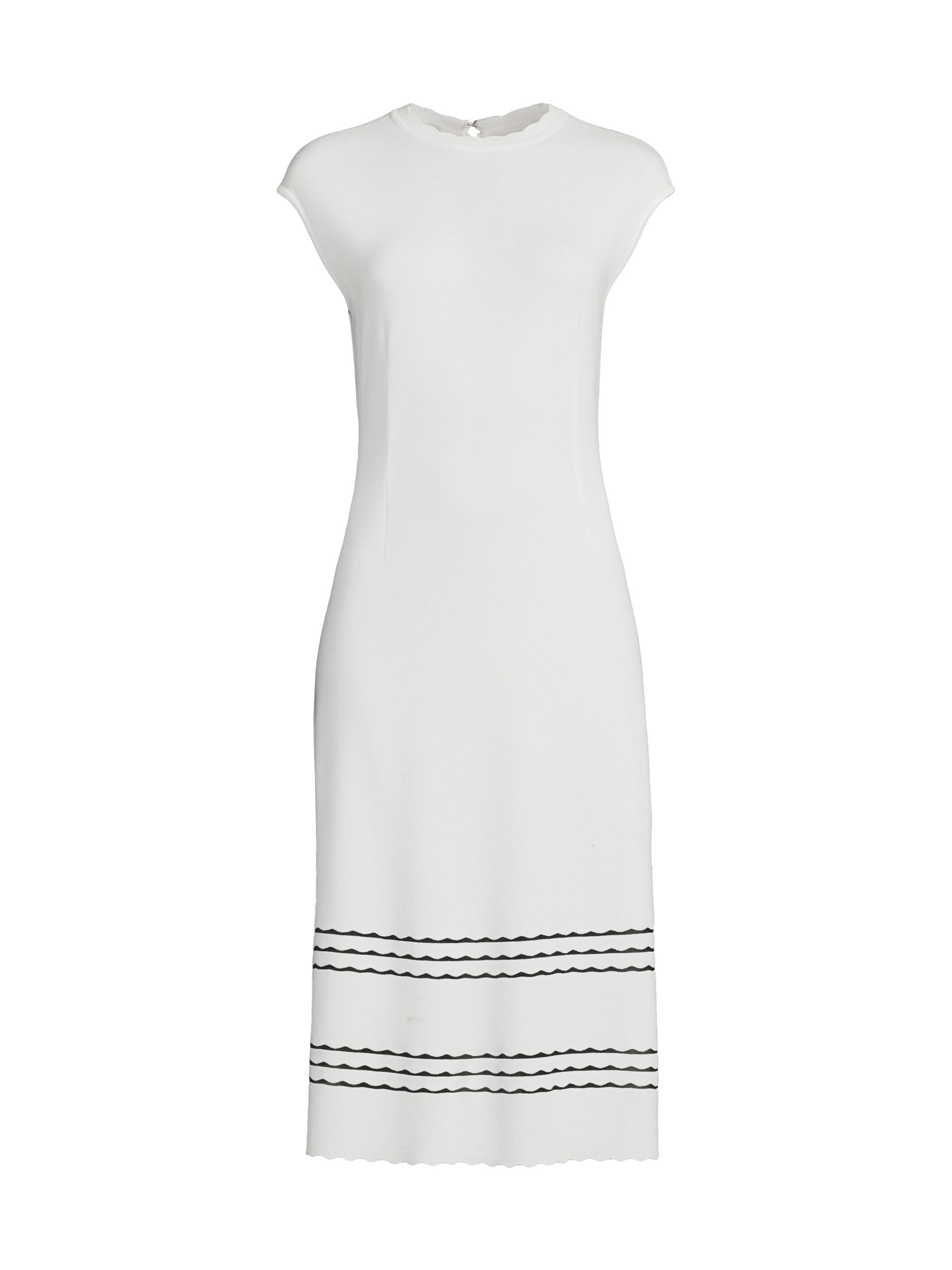 Misook Women's Soft Knit Scallop Trim A-Line Midi-Dress - White Black