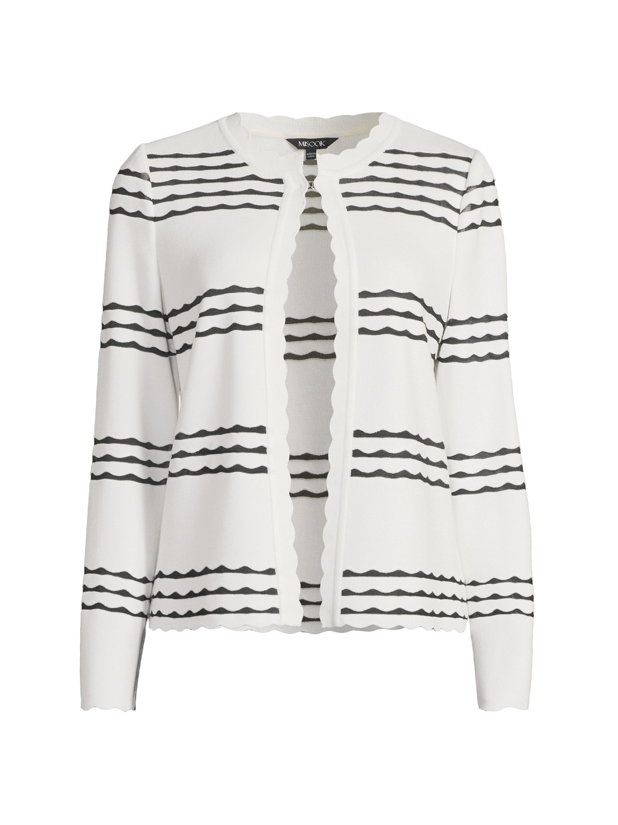 Misook Women's Heritage Scalloped Trim Soft Knit Jacket - White Black