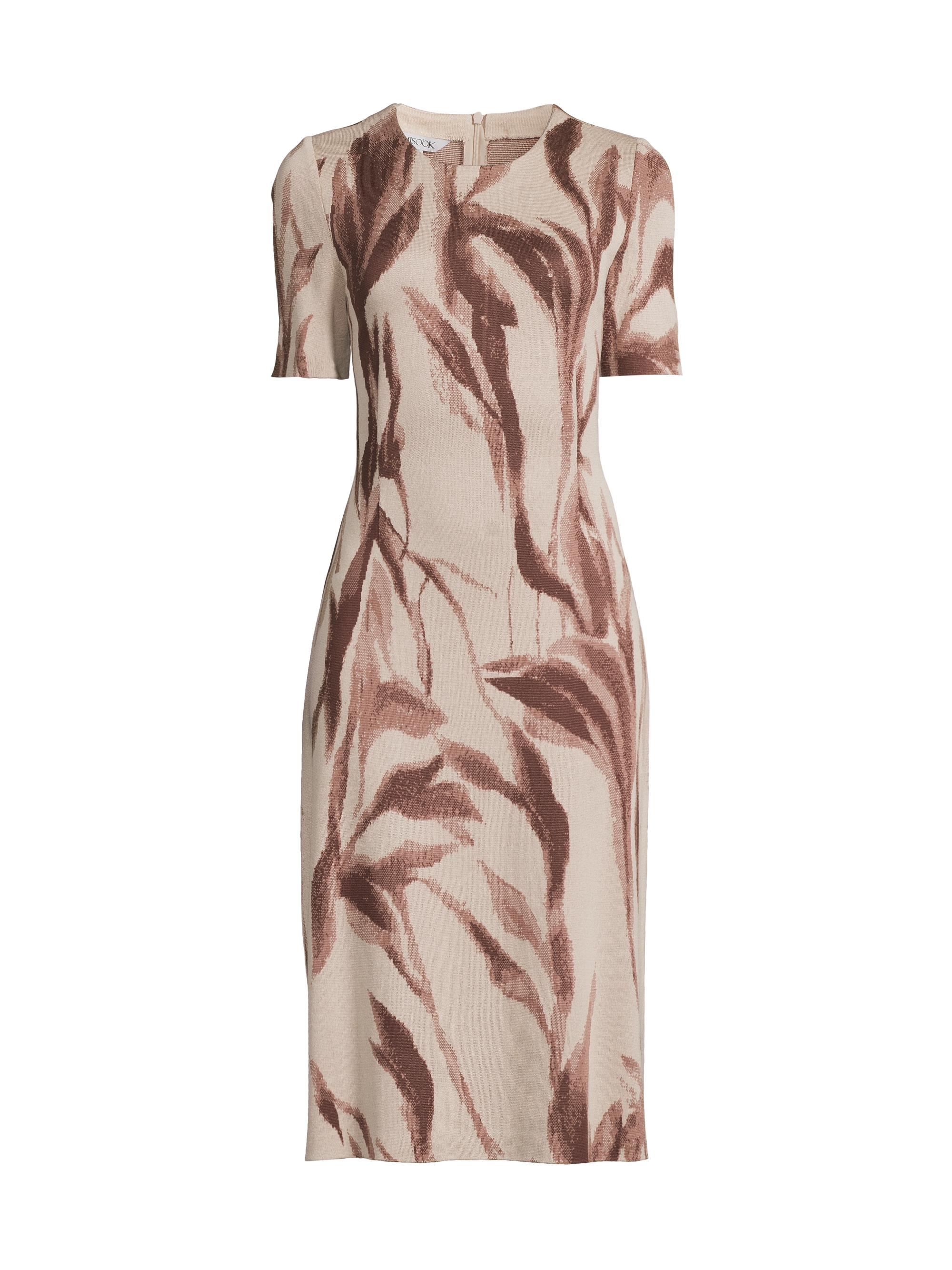 Misook Women's Botanical Jacquard Soft Knit Midi-Dress - Biscotti Truffle