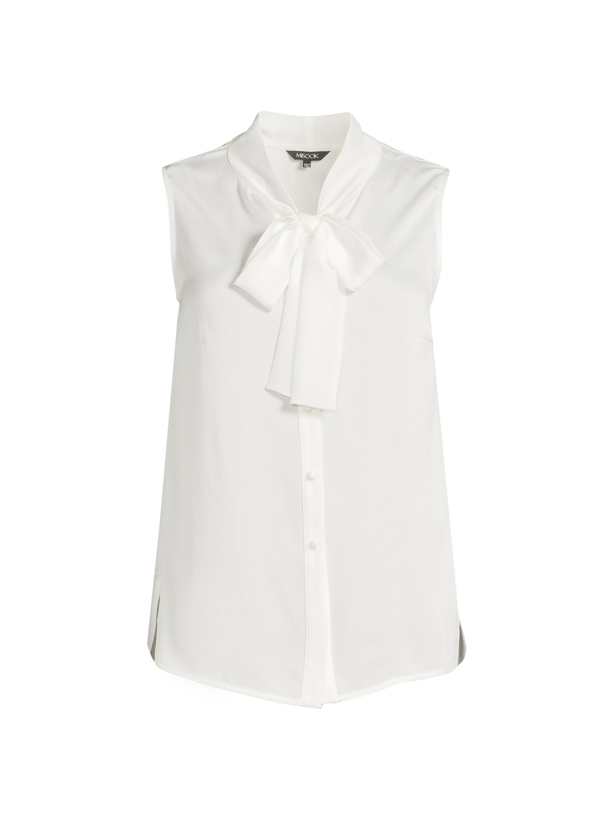Misook Women's Tieneck Sleeveless Button-Front Blouse - White
