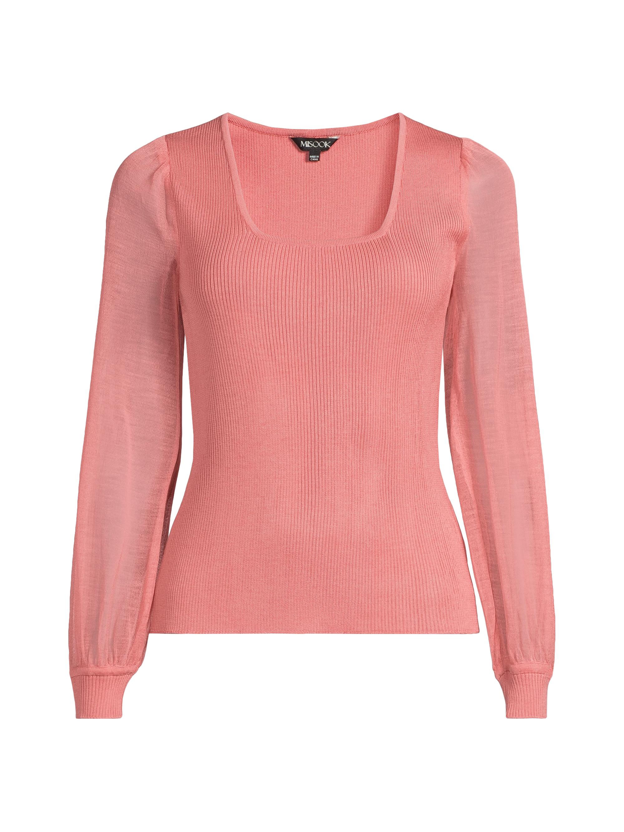Misook Women's Sheer Sleeve Rib-Knit Top - Honey Suckle