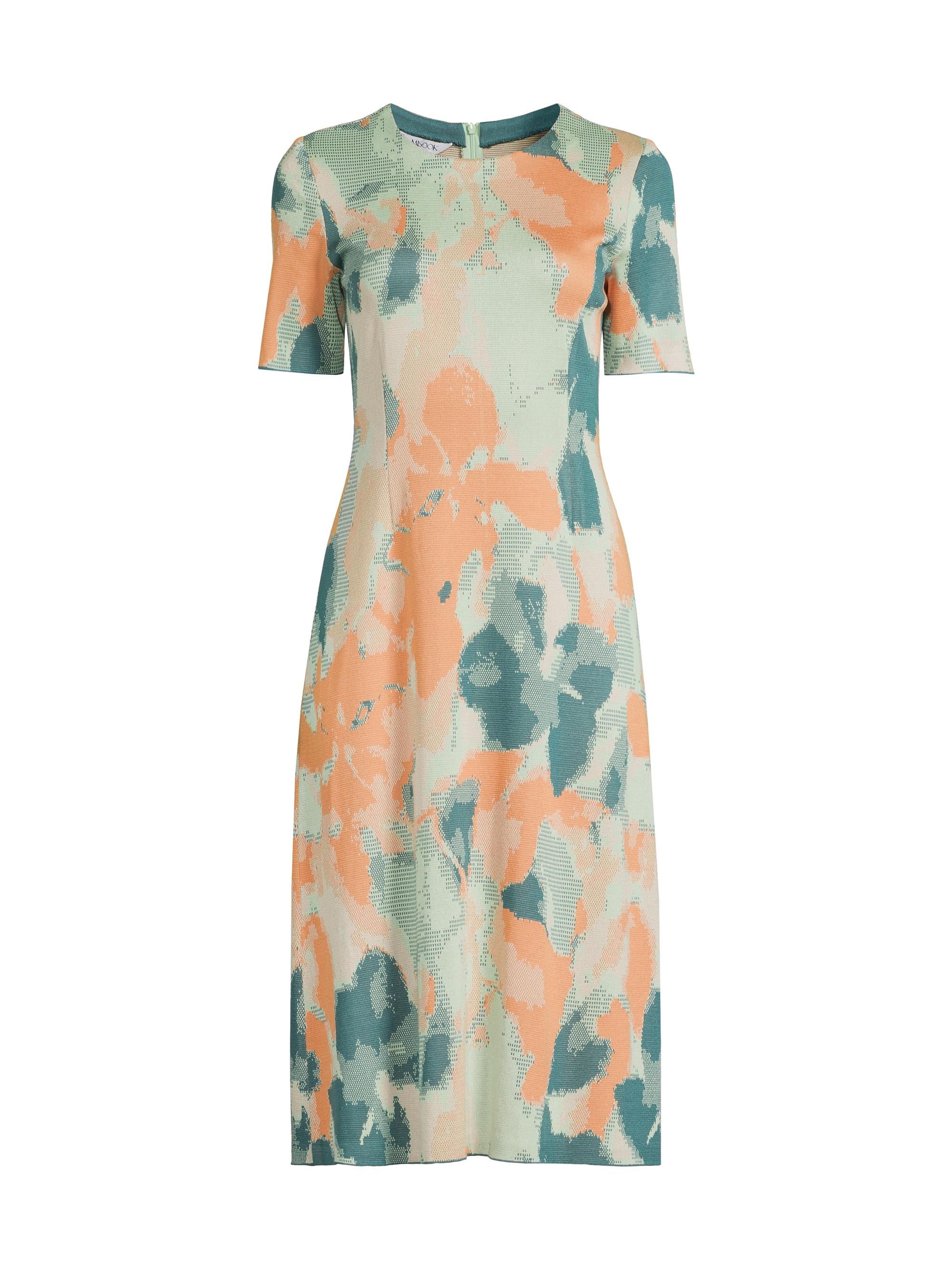 Misook Women's Floral A-Line Knit Midi-Dress - Paradise Green Amber Glow