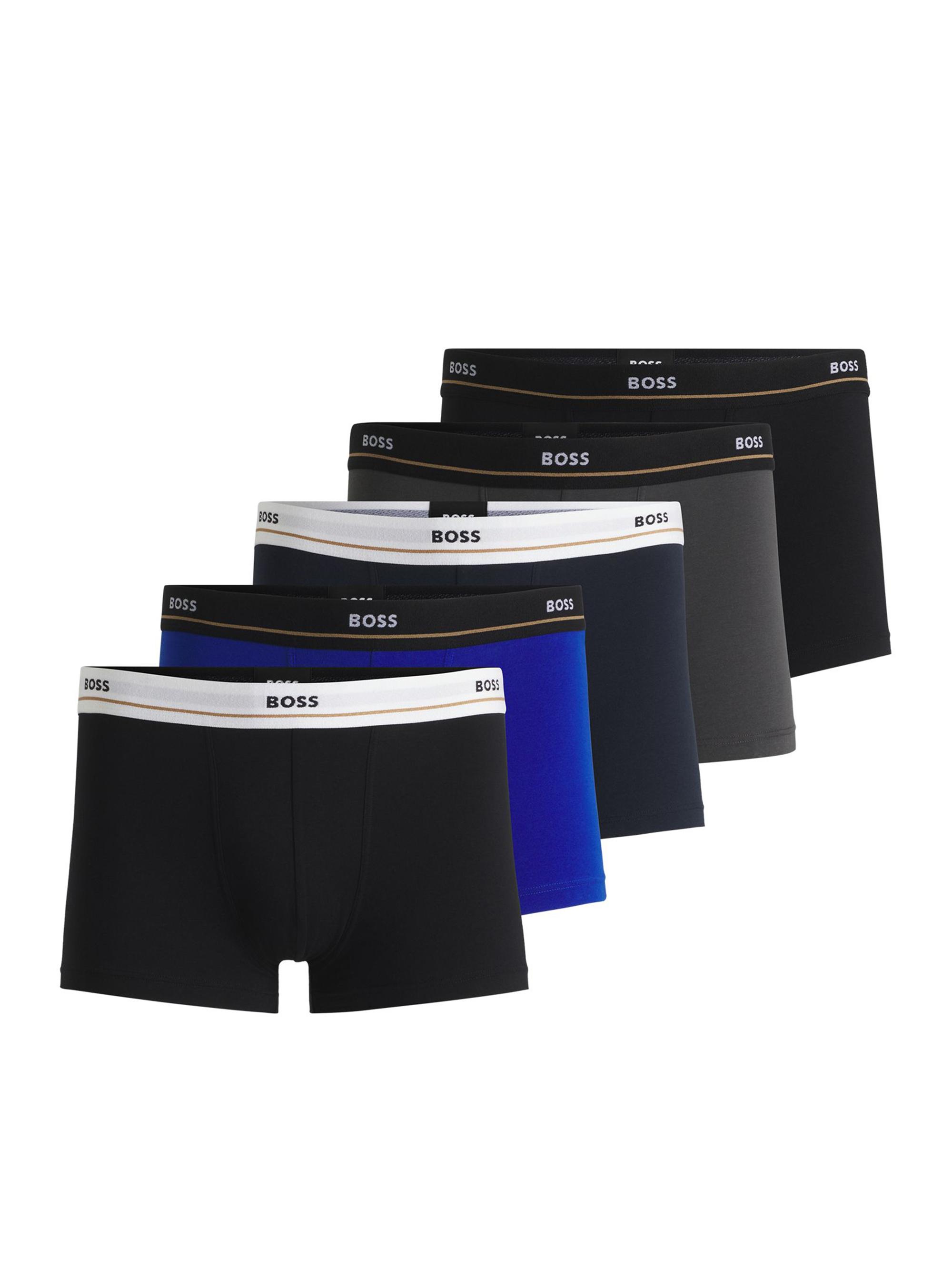 BOSS Men's Five-Pack of Stretch-Cotton Trunks with Logo Waistbands - White Patterned
