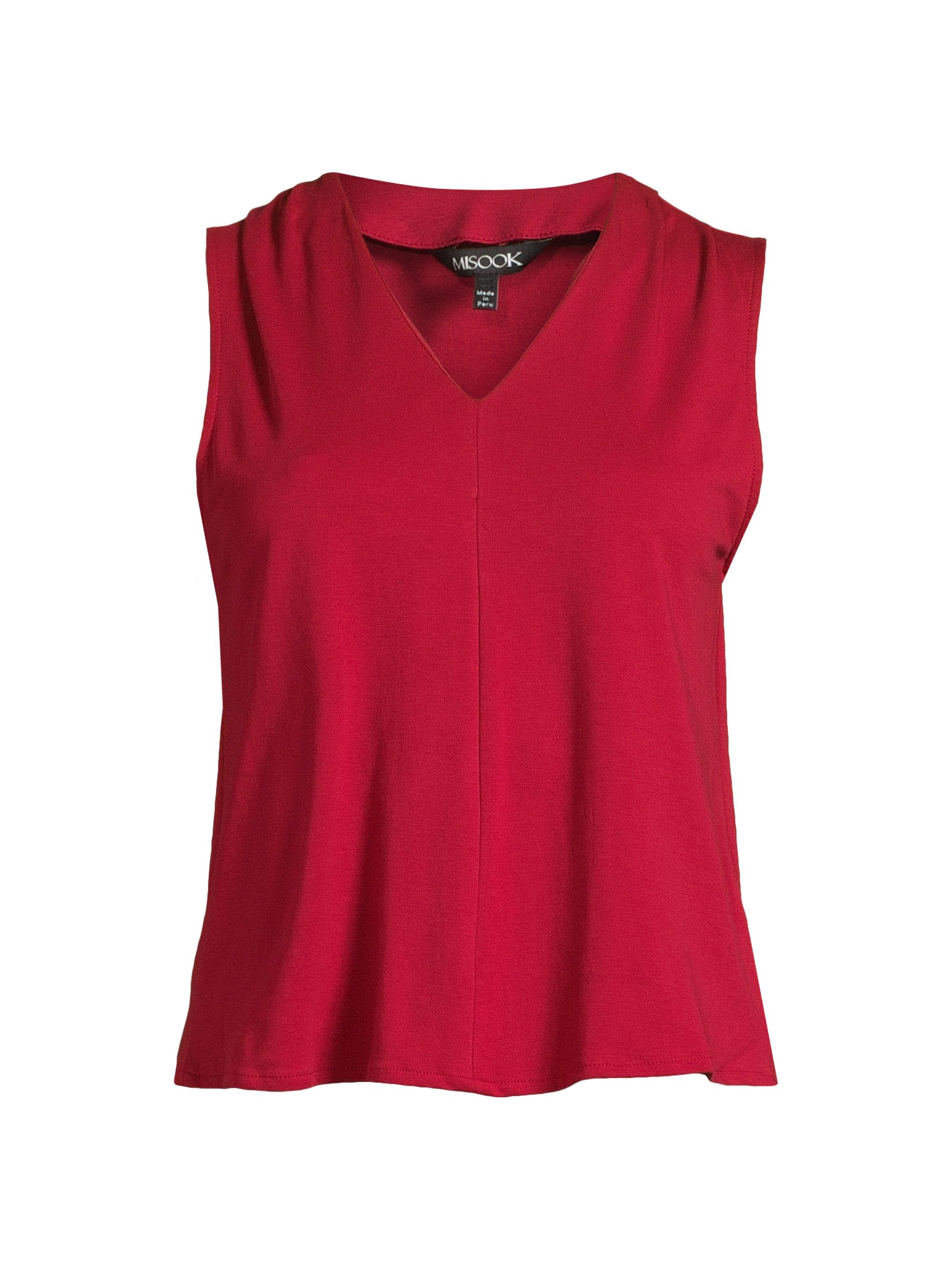 Misook Women's V-Neck Cotton Ponte Tank - Scarlet Red