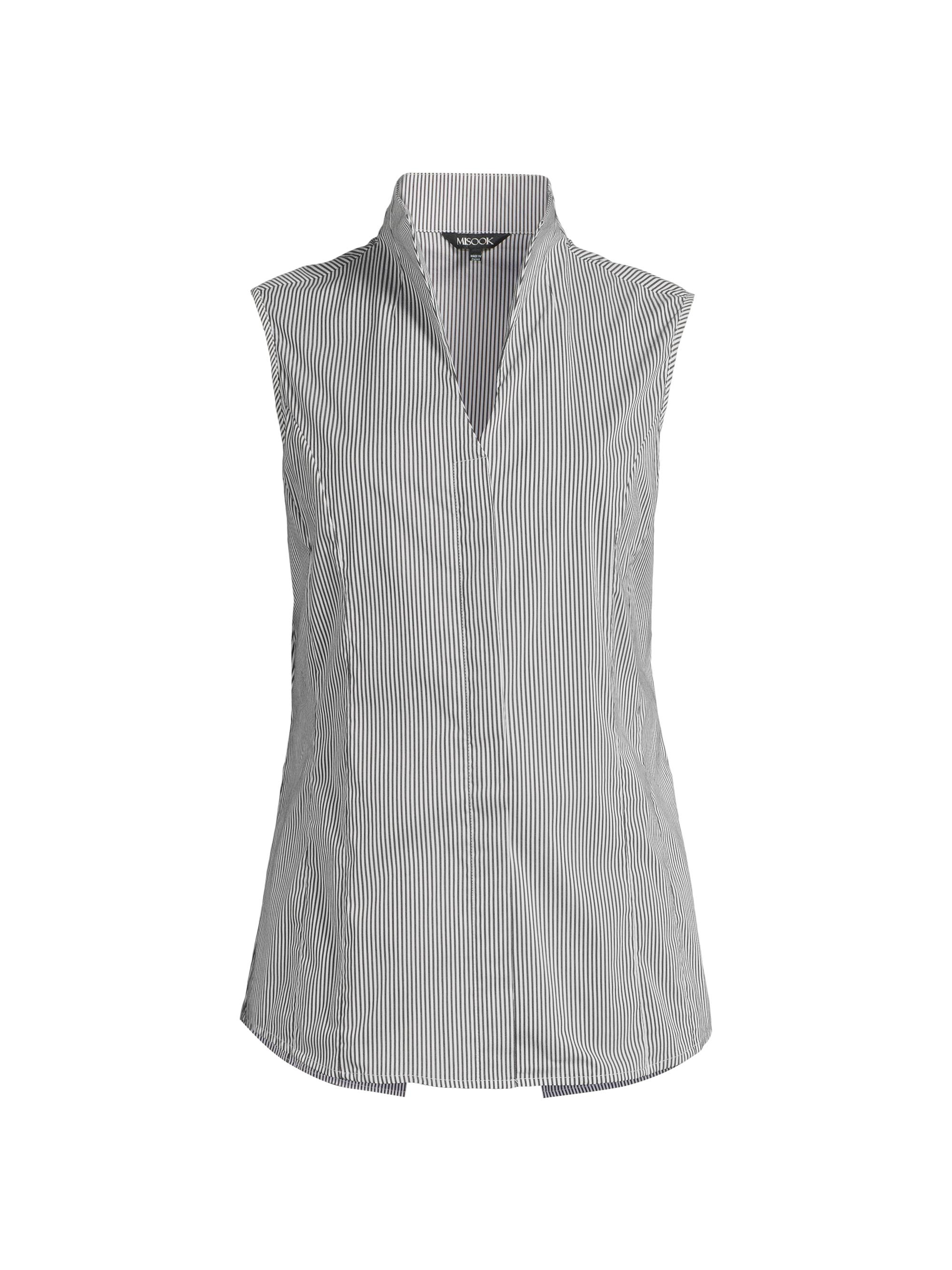 Misook Women's Pinstripe Cotton-Blend Blouse - Black White