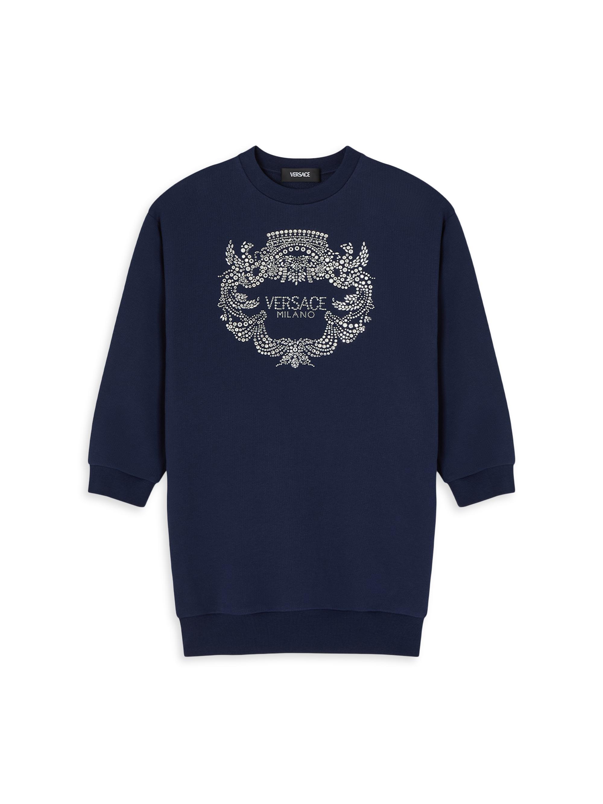 Versace Little Girl's & Girl's Logo Fleece Sweatshirt Dress - Navy Silver
