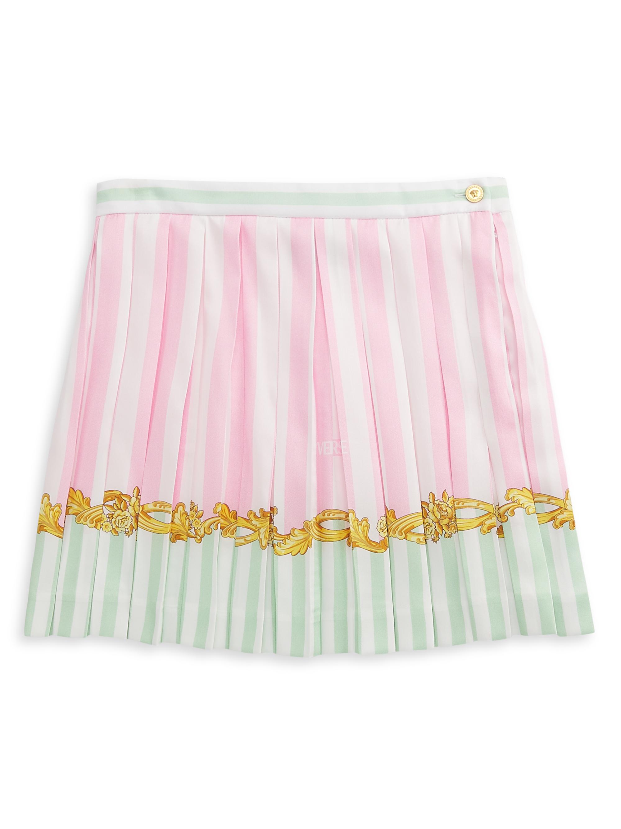 Versace Little Girl's & Girl's Striped Twill Barocco Leaf Skirt - Pastel Pink Pastel Mint