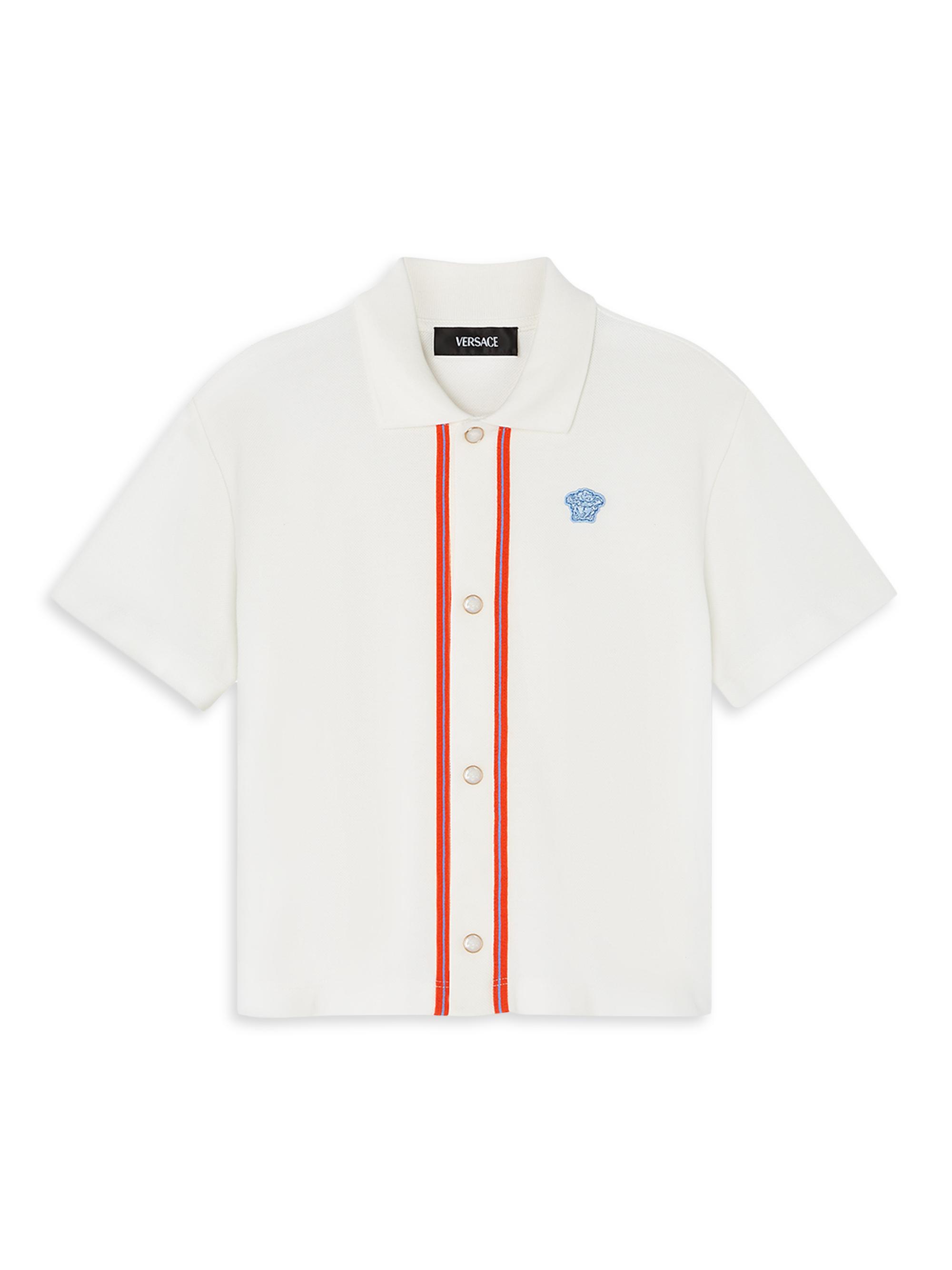 Versace Little Boy's & Boy's Medusa Embroidery Piqué Shirt - White Powder