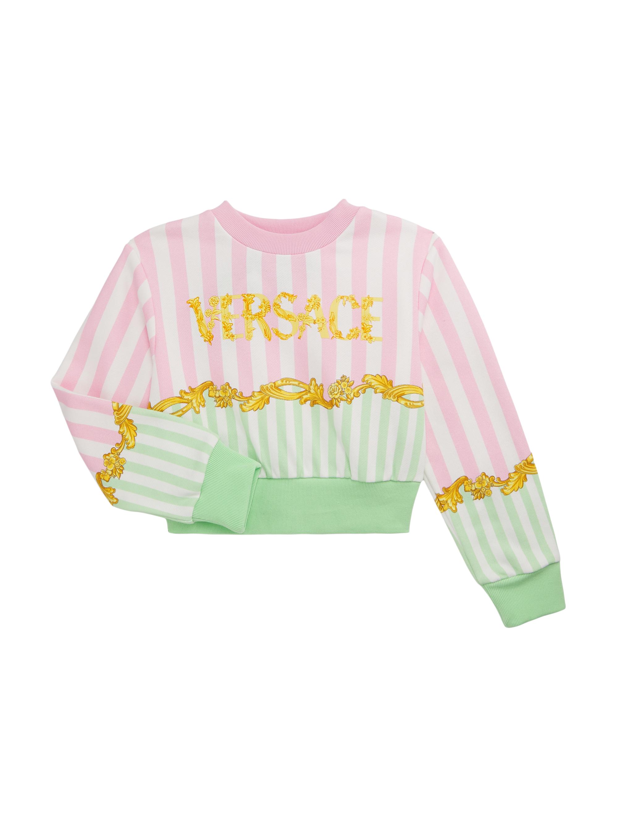 Versace Little Girl's & Girl's Logo Striped Crewneck Sweatshirt - Pastel Pink Pastel Mint Gold