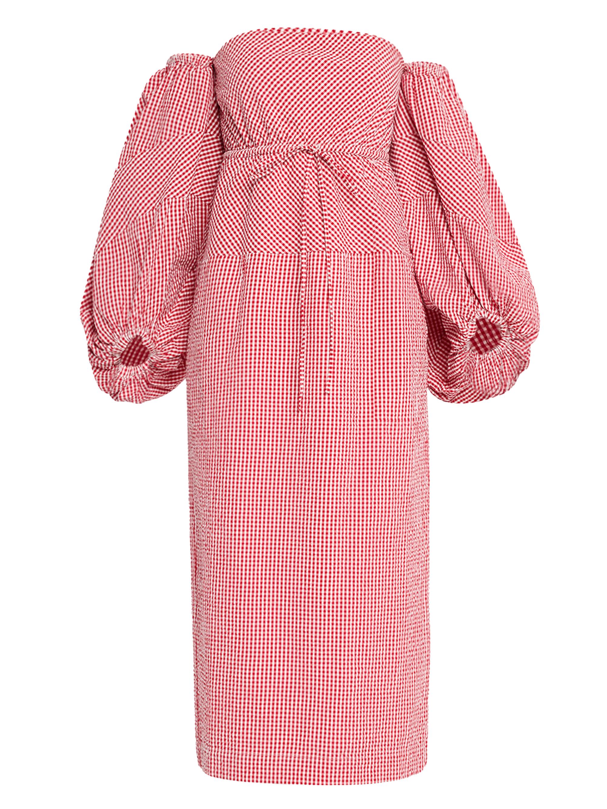 Rosie Assoulin Women's Gingham Cotton Off-Shoulder Midi-Dress - Red Gingham